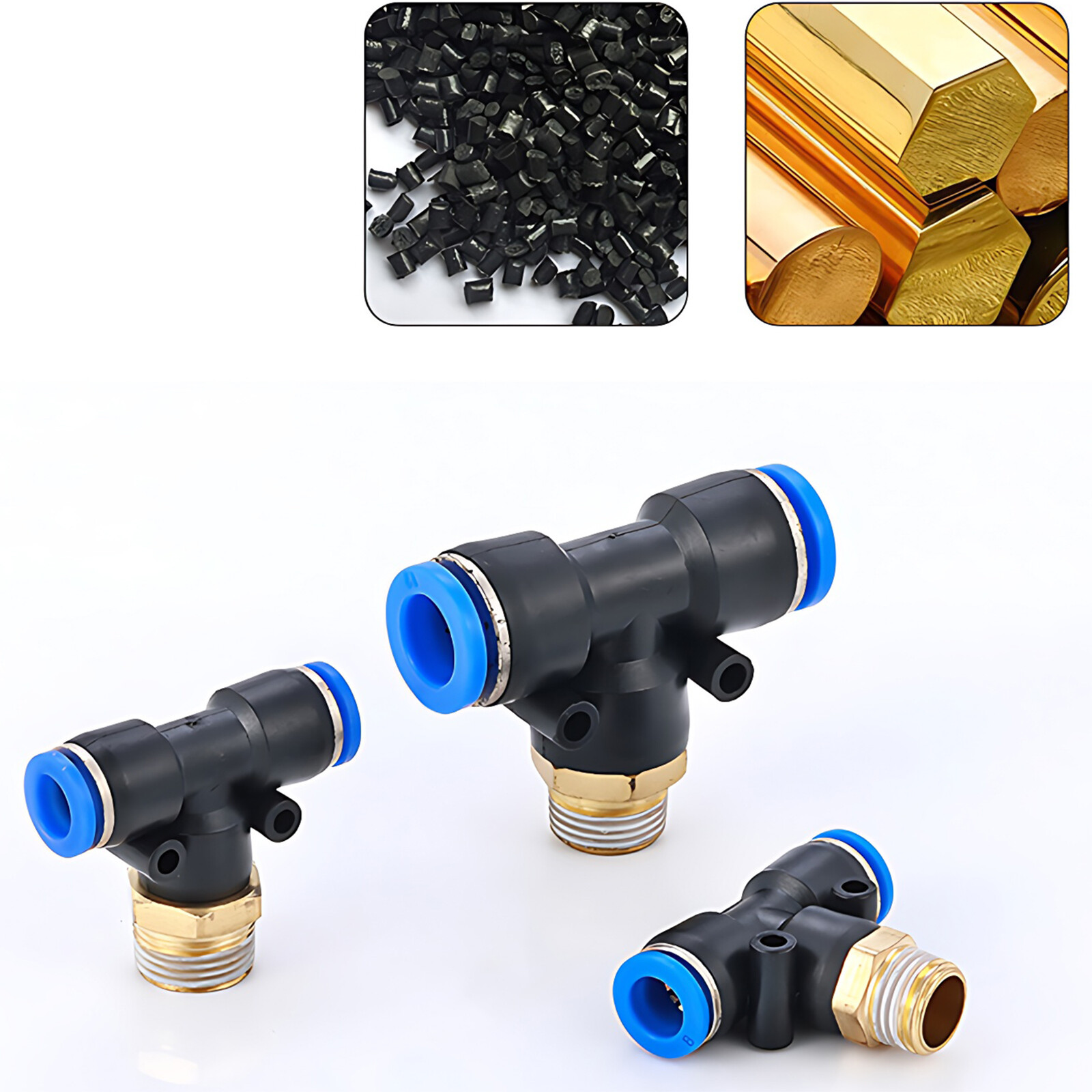 Pneumatic Tee T piece male Stud to hose tube inline push fit connector air line