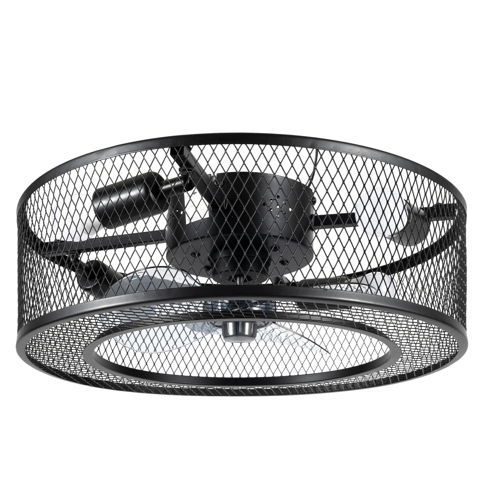 Modern LED Ceiling Fan Light Semi Flush Mount Caged Fan Lamp with Remote Control