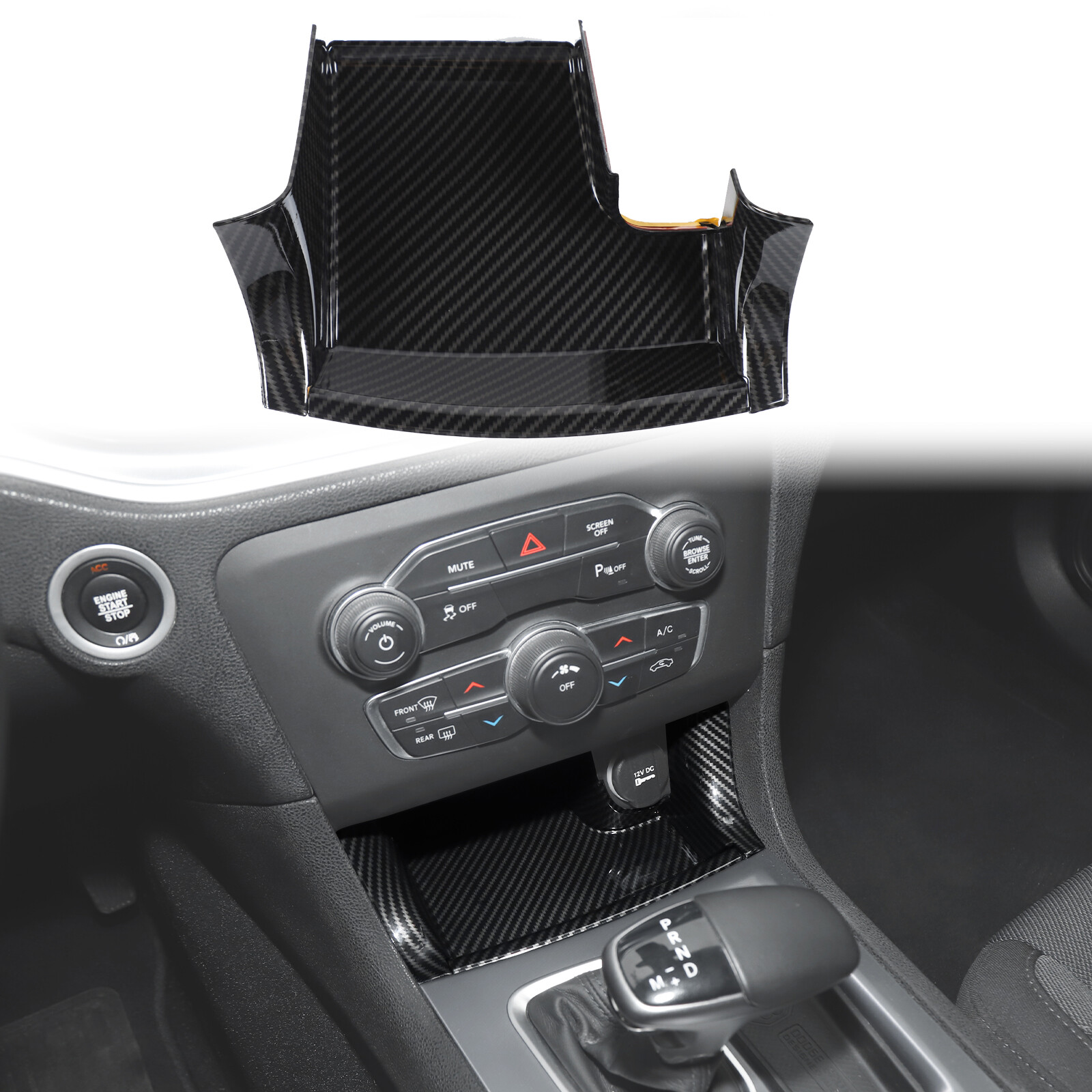 Center Front Shifter Drawer Storage Box Cover Trim for Dodge Charger 2011+Carbon