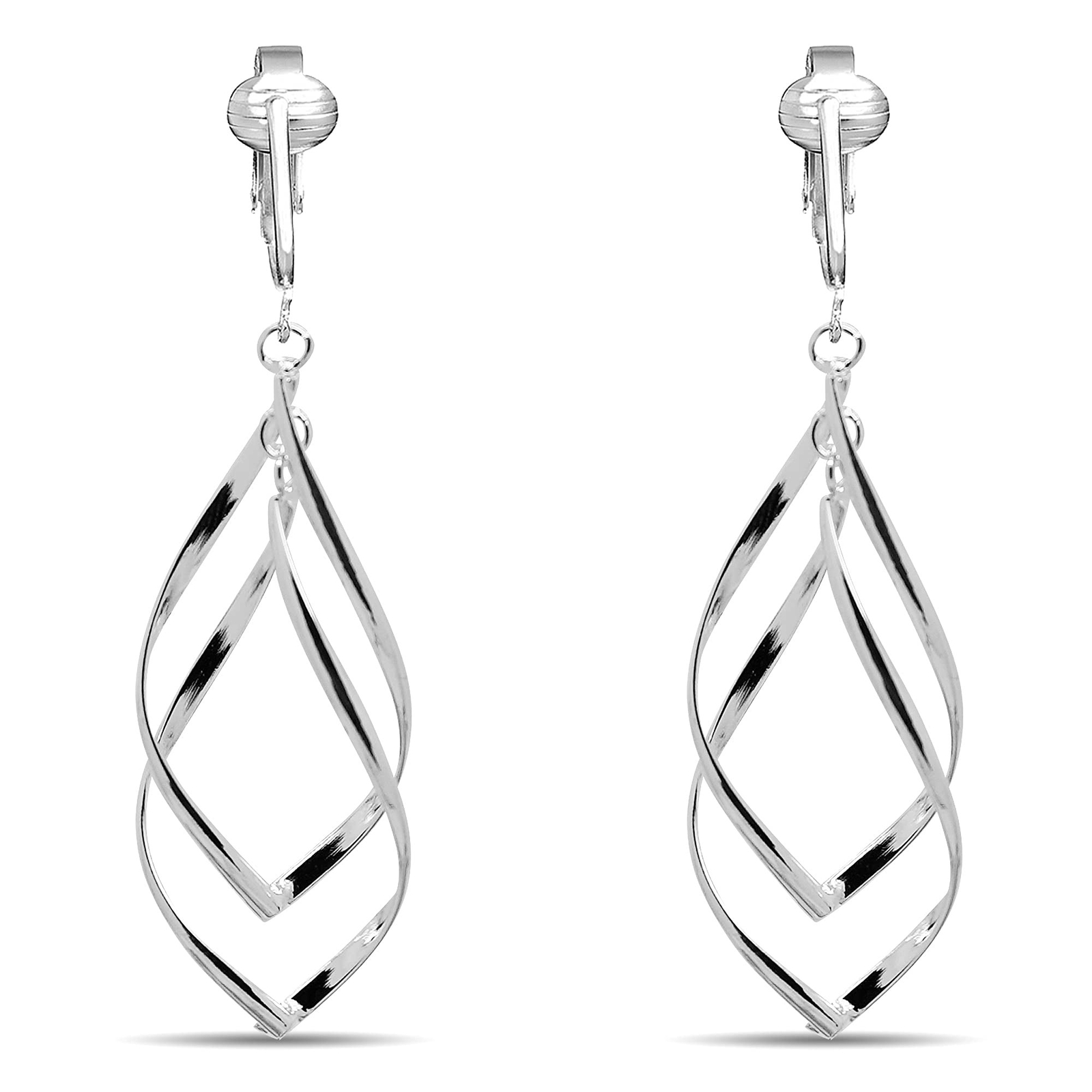 Silver Clip On Earrings For Women, They Look Pierced, Don't Pinch & Won't Fal...