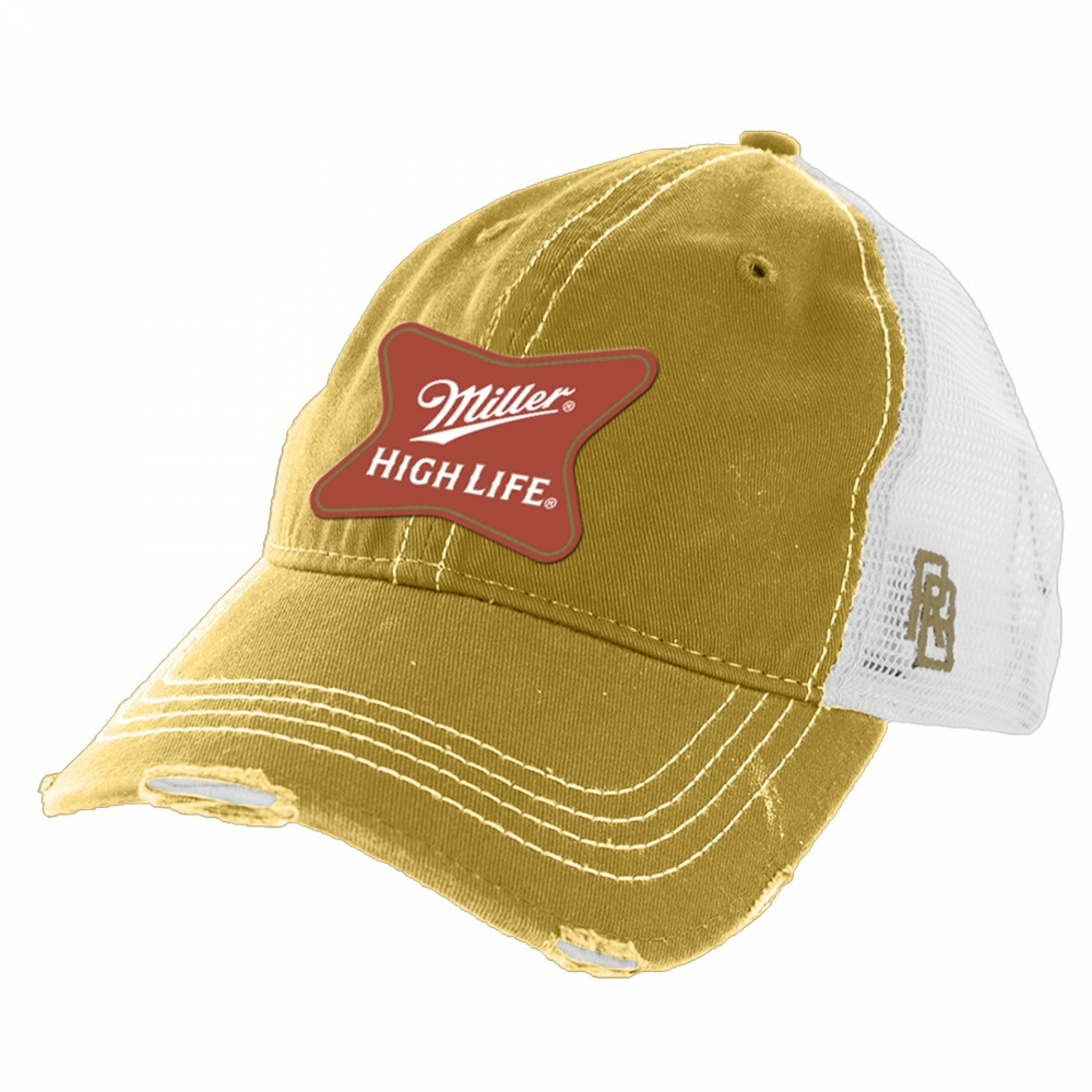 Miller High Life Gold Torn Mesh Retro Brand Trucker Hat Gold