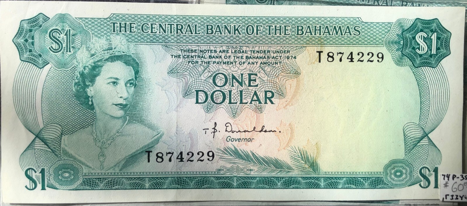 THE CENTRAL BANK OF THE BAHAMAS ONE DOLLAR SEA GARDEN $1 PRISTINE CONDITION