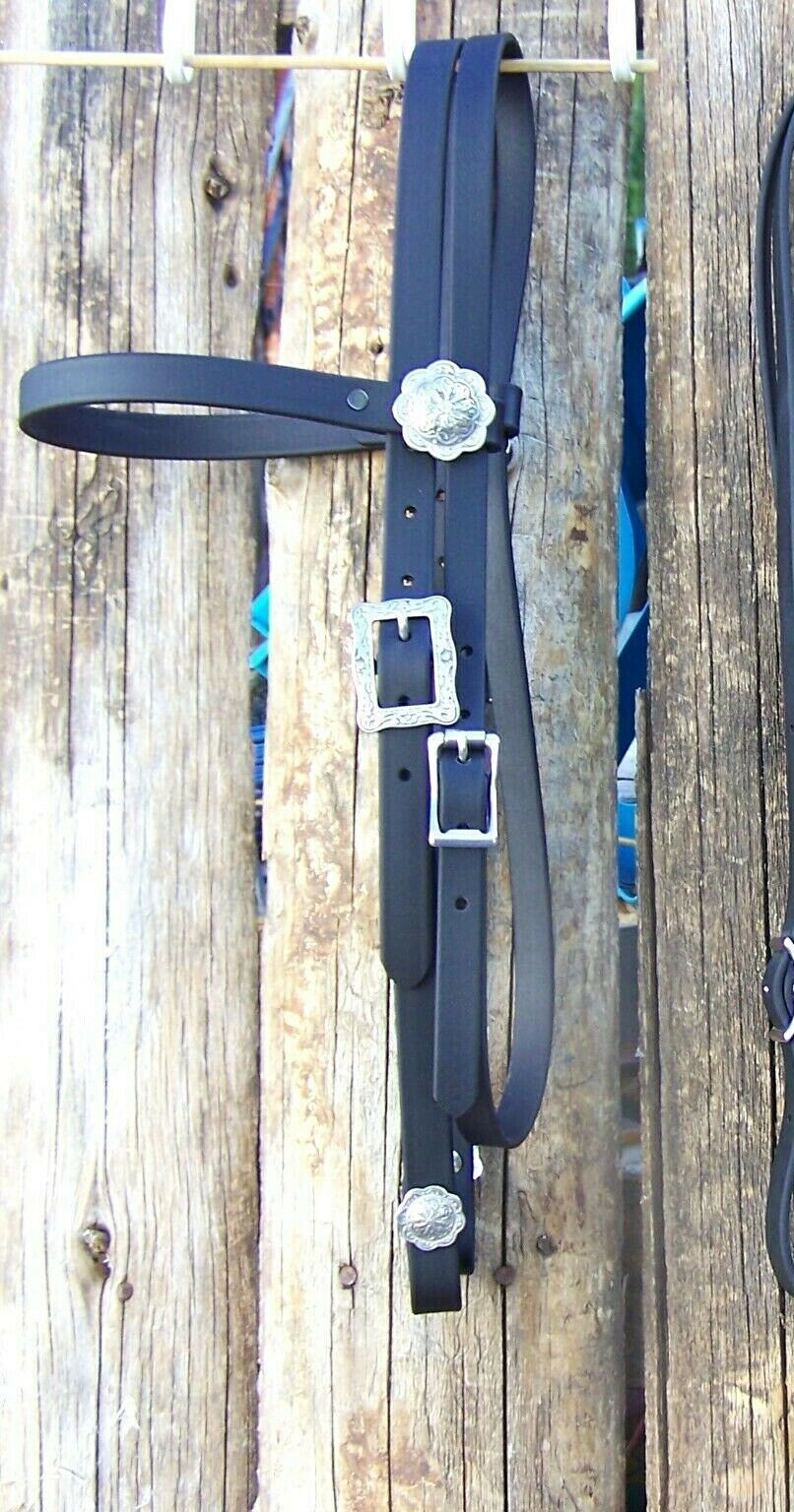 Bridle Headstall BLACK Beta Bio-thane Horseshoe Brand Conchos