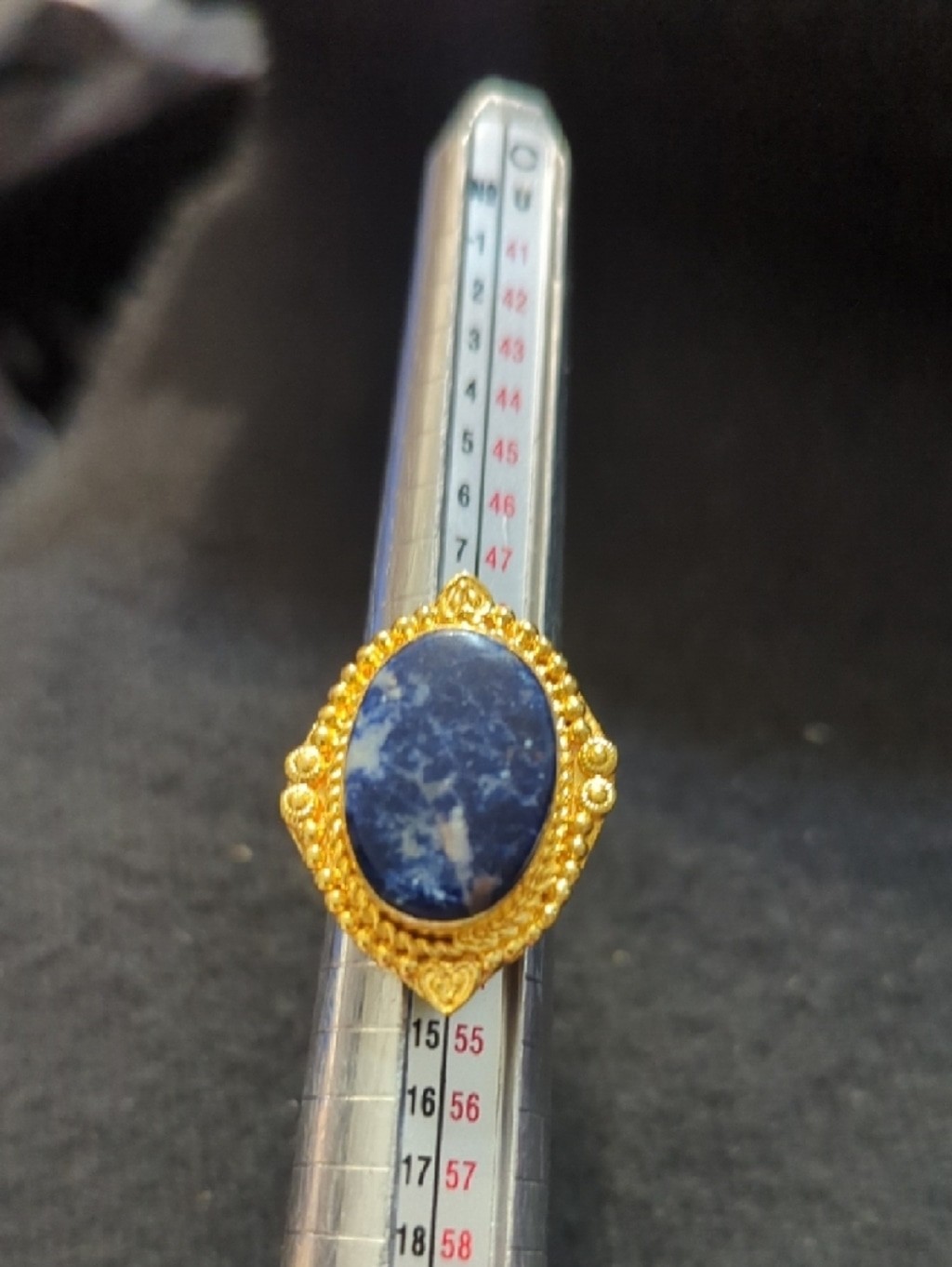 Gold Plated Blue Sodalite Gemstone Oval Statement Ring - Size 6