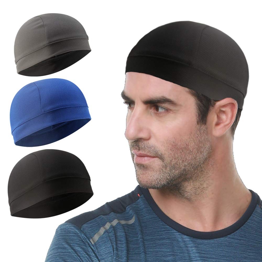 3 Pack Cooling Skull Cap Helmet Liner Sweat Medium, Black,royal Blue,grey