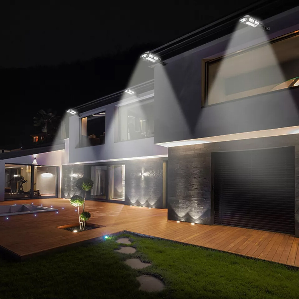 2 pcs LED Solar Flood Light Security Motion Sensor Wall Street Yard Outdoor Lamp