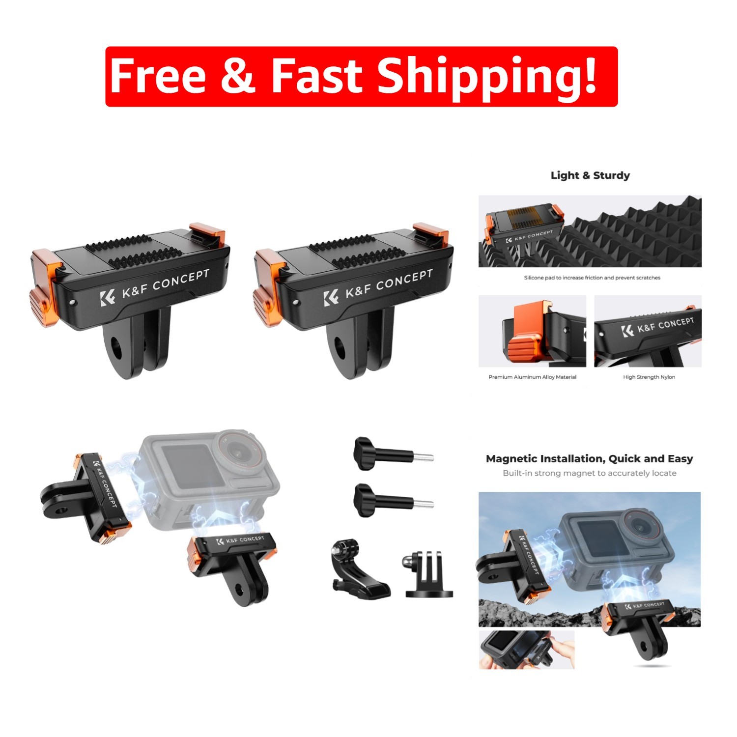 Effortless Magnetic Mounting Kit for DJI Osmo Action 3, 4, 5 Pro Cameras