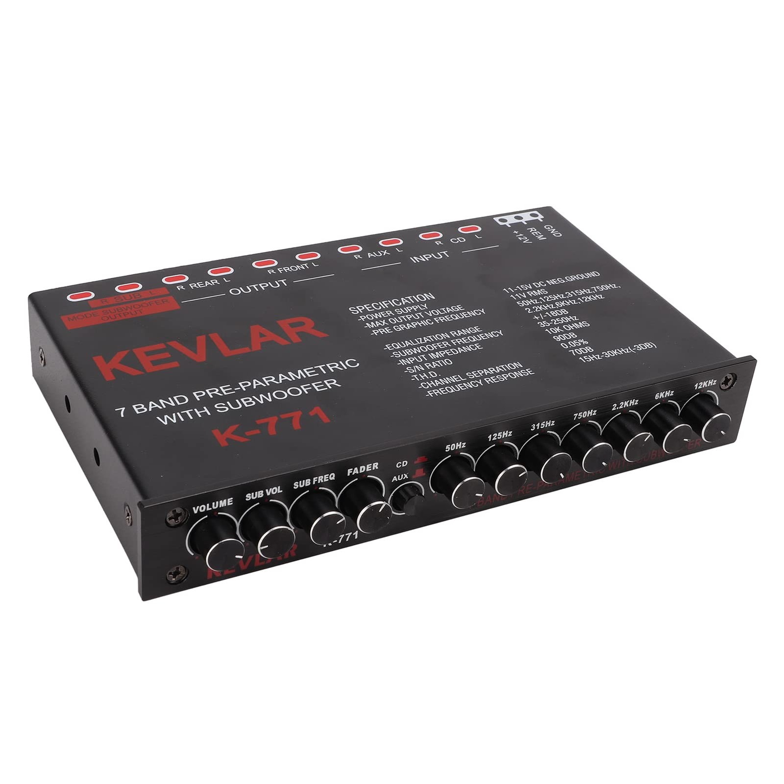 7 Band Car Audio Graphic Equalizer with Low Pass Filter, High Level Inputs, F...