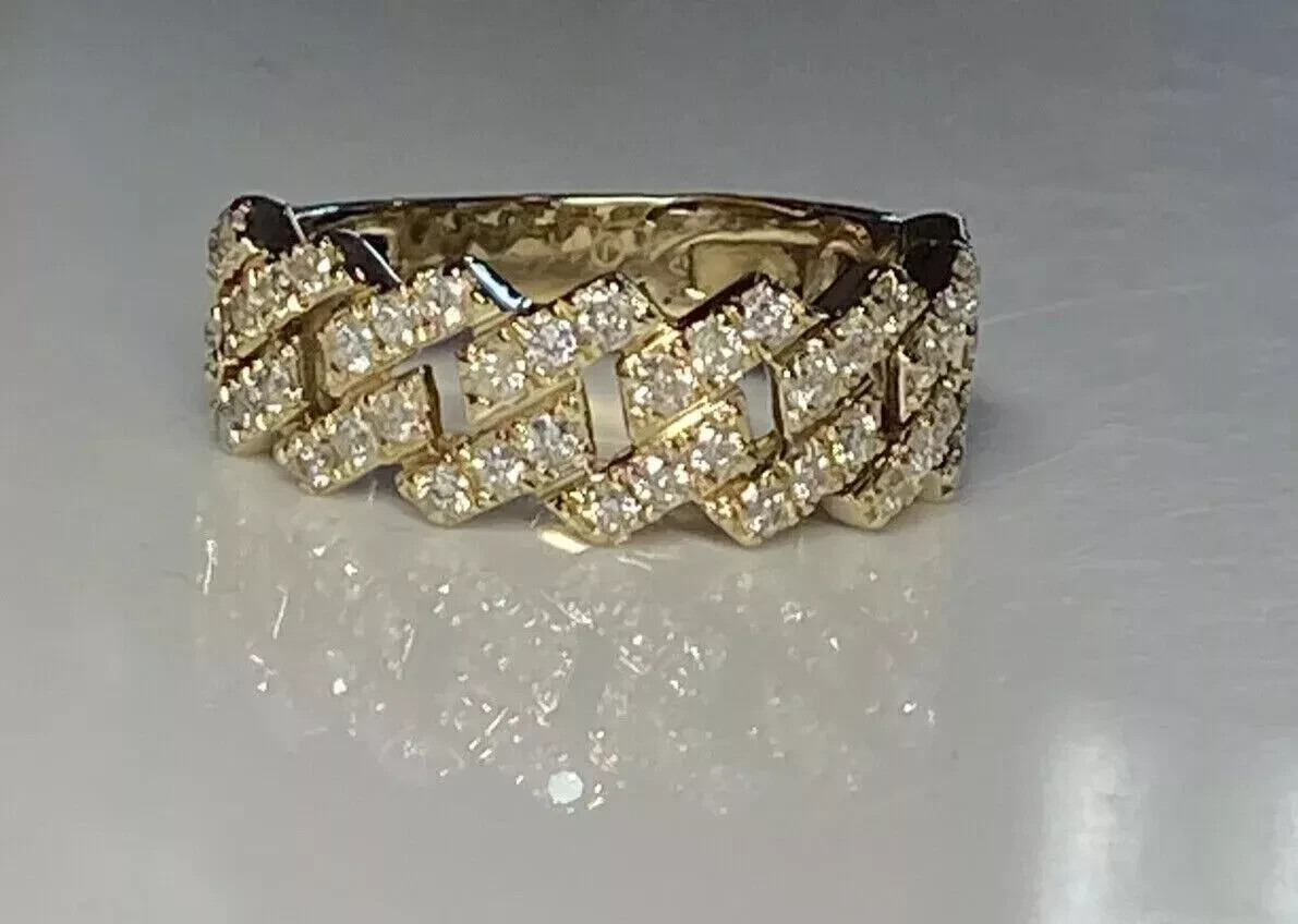 1.50Ct Round Lab Created Diamond 14K Gold FN Men's Wedding Cuban Link Band Ring