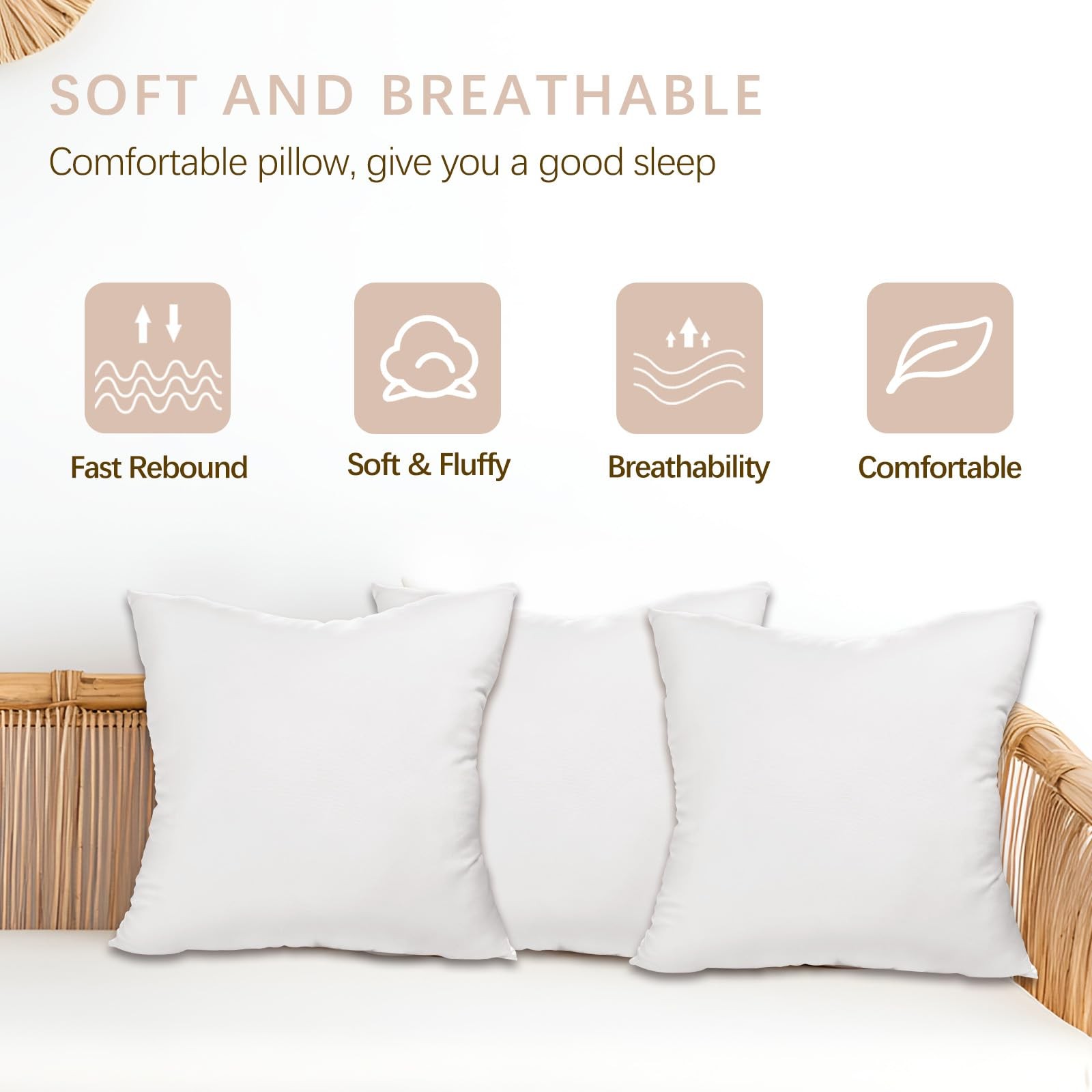 Throw Pillows Insert Set of 2, White 12x20 in Pillow Inserts with 100% Cotton...