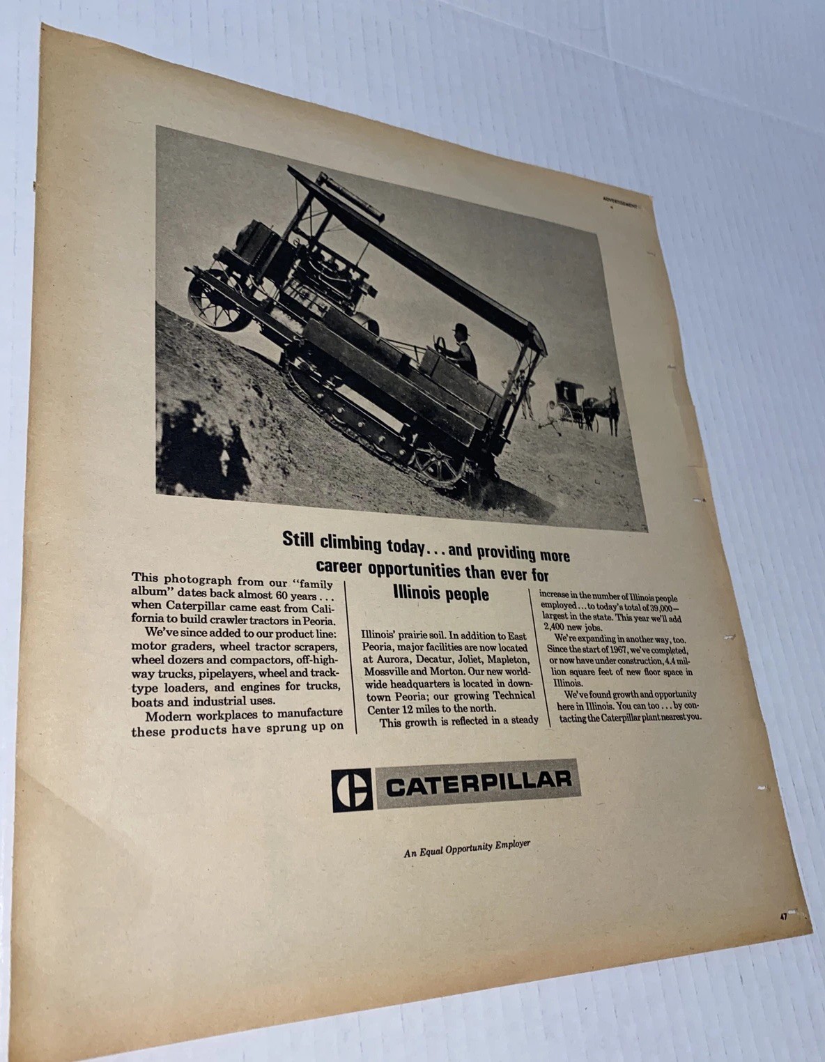 Vintage 1960s Caterpillar PRINT AD Tractor Farm Equip Illinois 13x11 Prop