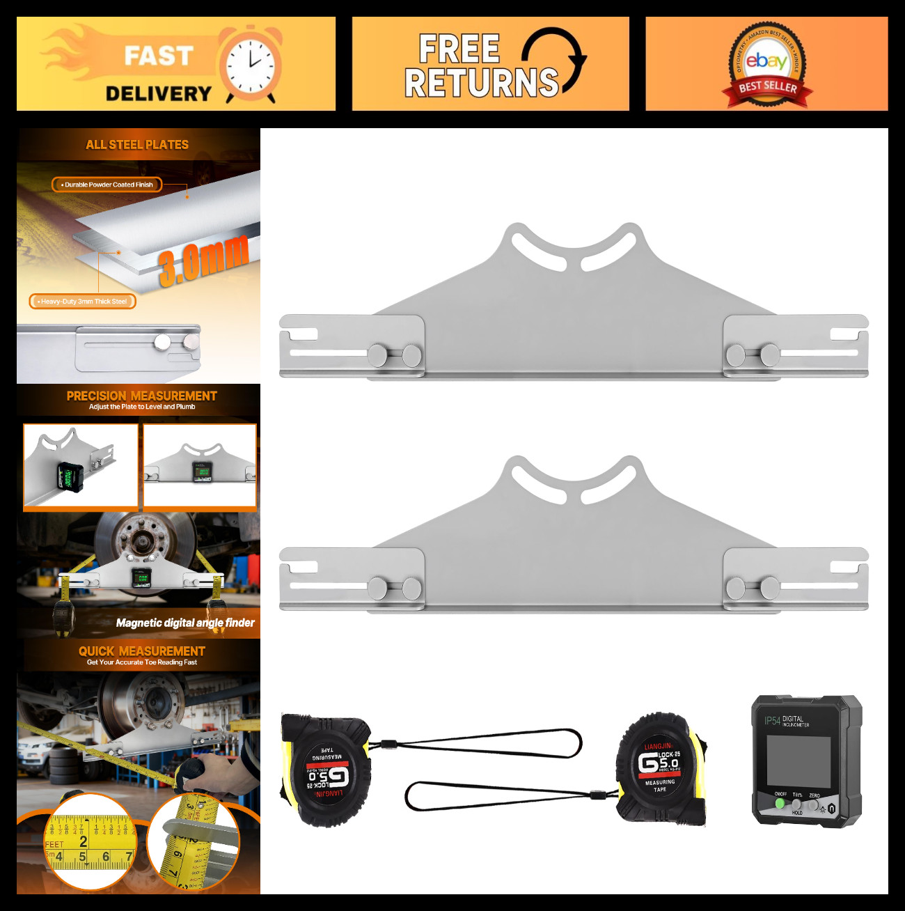 Toe Alignment Tool with 2 Tape Measures & Digital Angle Finder for Accurate Whee