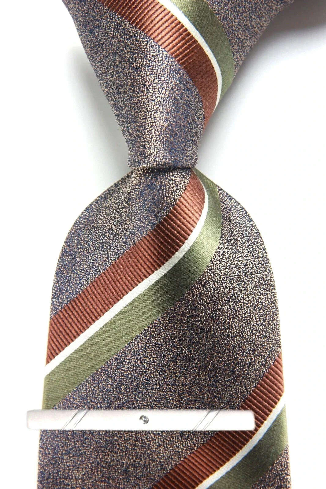 New Classic Striped Gray Brown JACQUARD WOVEN 100% Silk Men's Necktie Tie