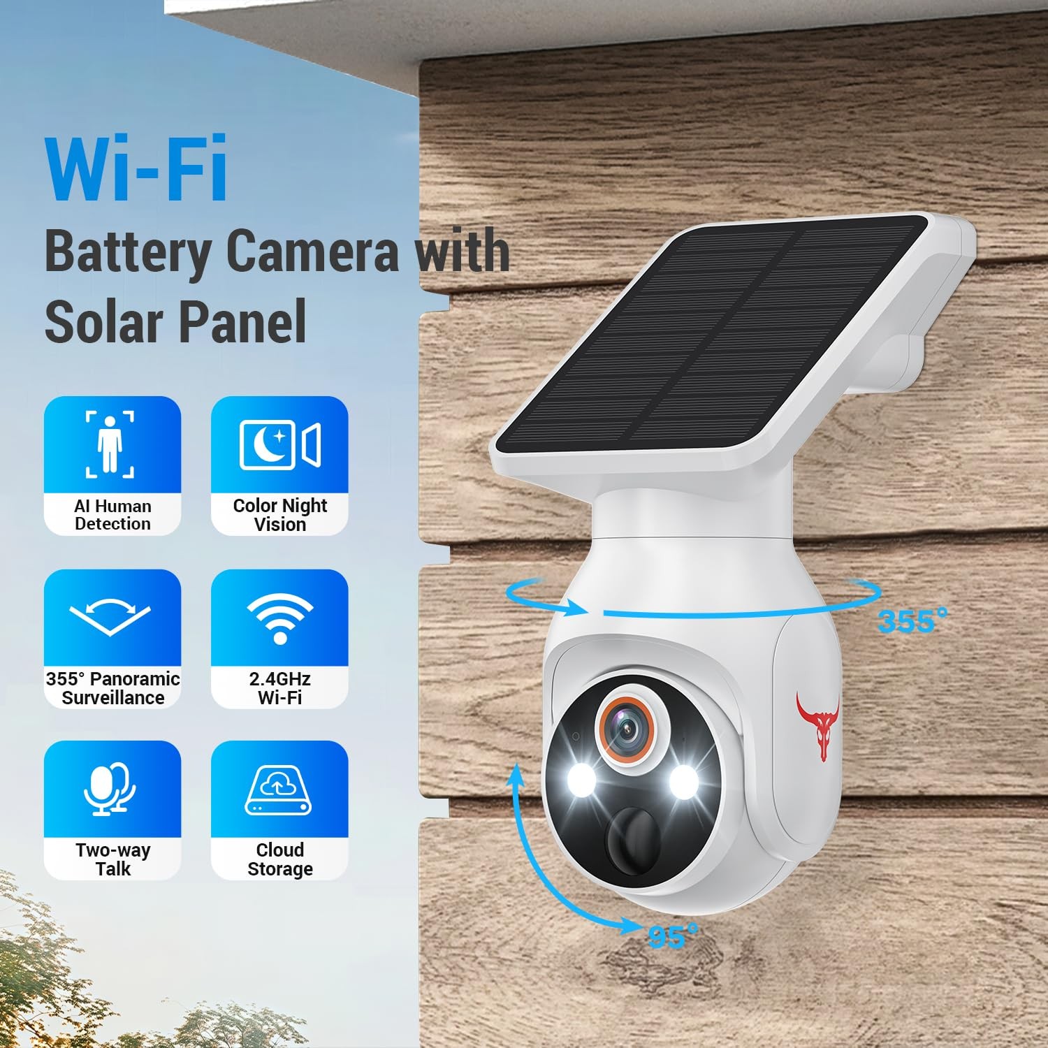 1080p Security Camera Wireless with Solar Panel, Smart AI Human Detection,