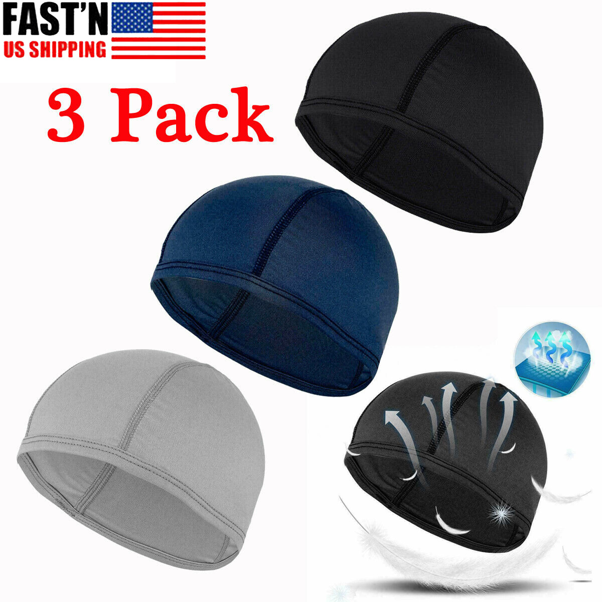 3PACK Cooling Sport Sweat Skull Cap Cycling Helmet Liner Head Wrap Do Doo Beanie