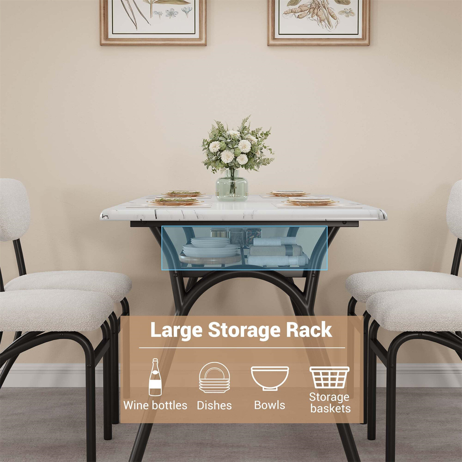 ✔️Modern Kitchen Table with Boucle Chairs for 4 Dining Table Set for Small Space