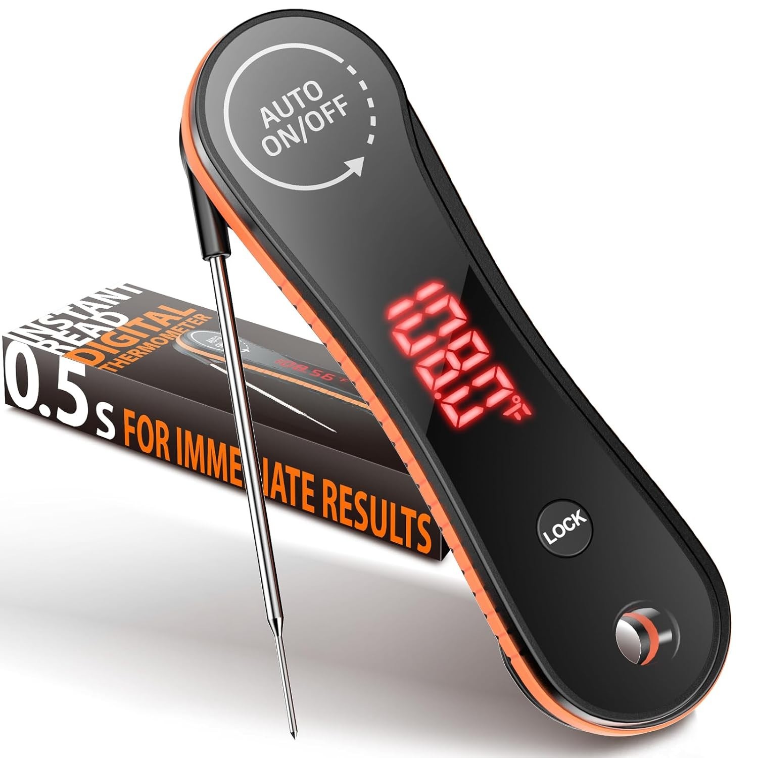 0.5 Seconds Instant Read Digital Meat Thermometer, ±0.5°F Accuracy, 180°Rotating