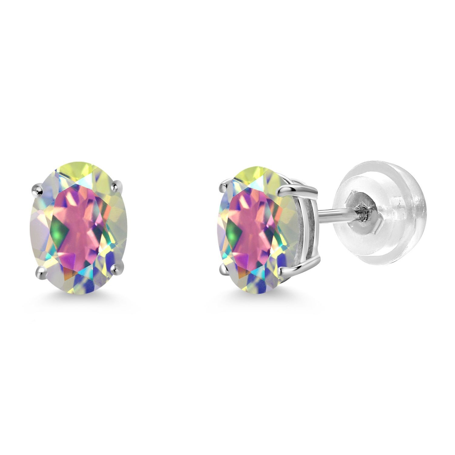 2.00 Cttw  7X5MM Mercury Mist Mystic Topaz 14K White Gold Stud Earrings For