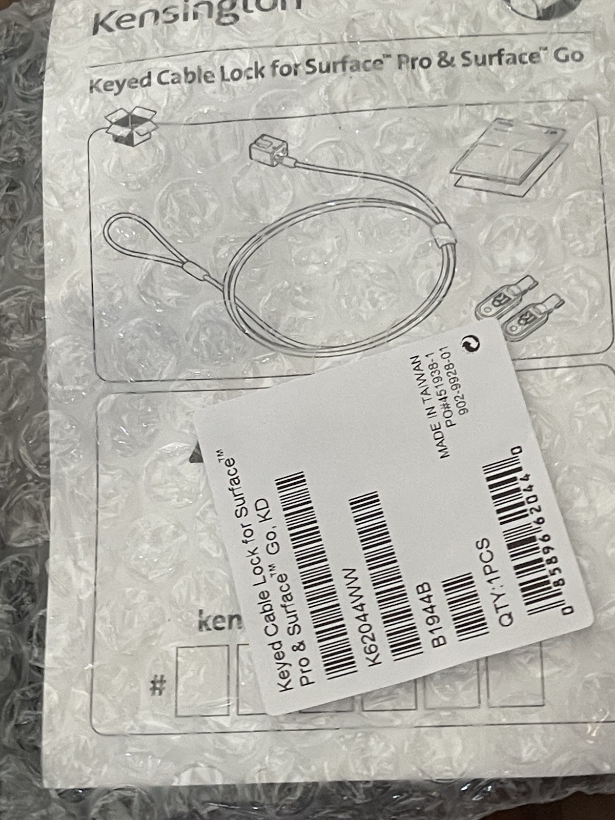 Kensington Microsoft Surface Pro Surface Go Keyed Cable Lock K62044WW