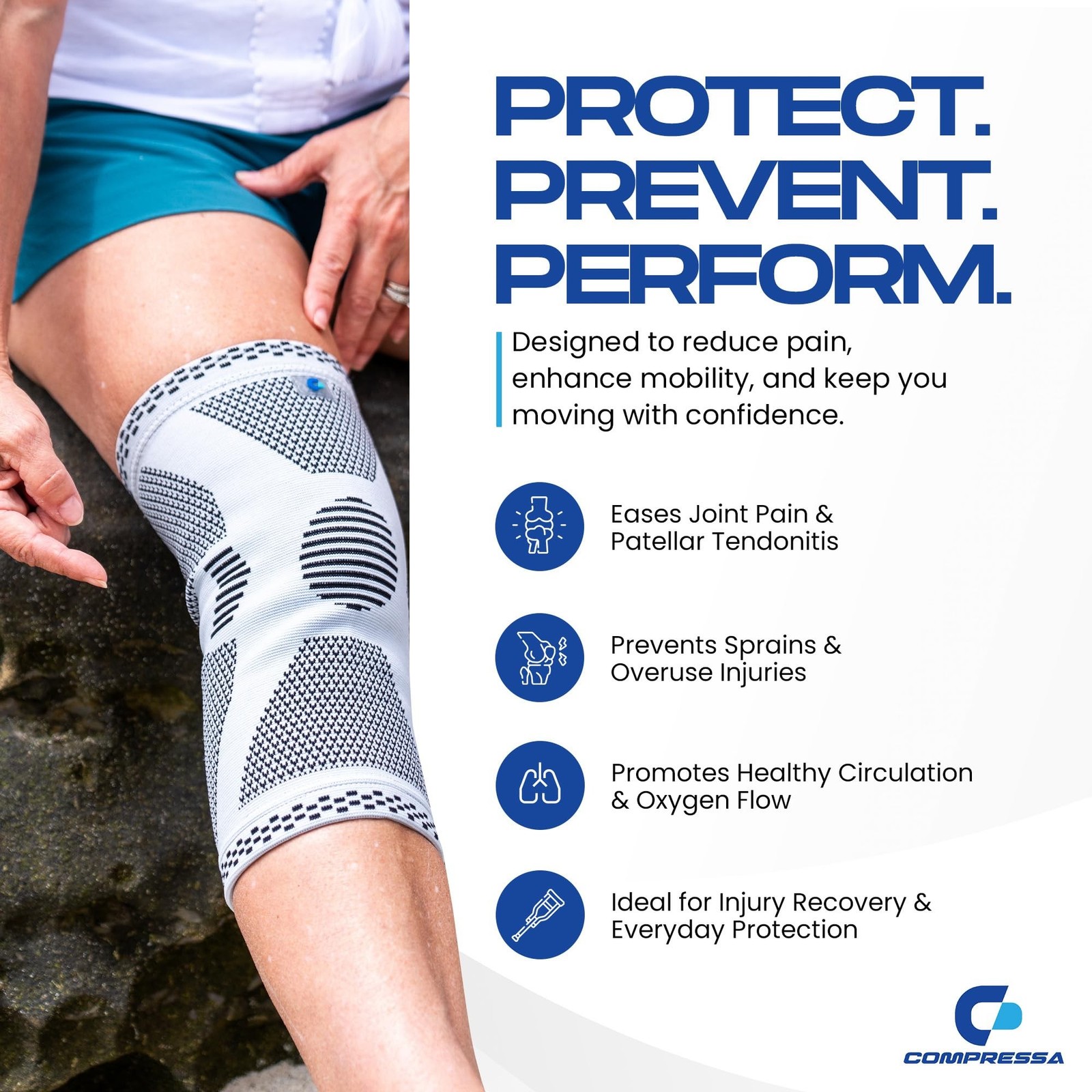 Compressa Knee Sleeve for Women & Men (XX-Large) - Non-Slip Compression Suppo...