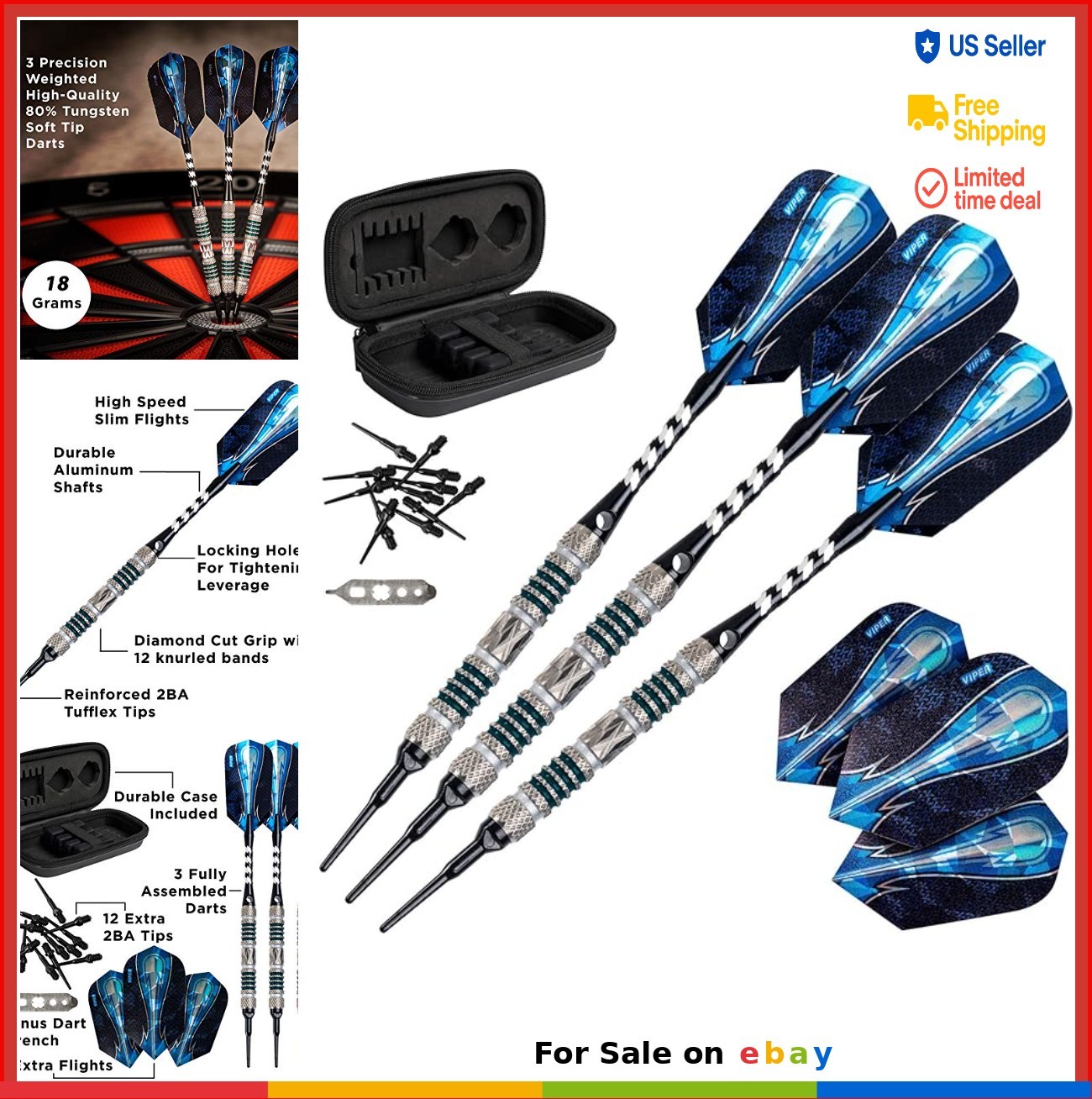 80% Tungsten Soft Tip Darts 18 Grams with Storage Case Dart Set for Home Game