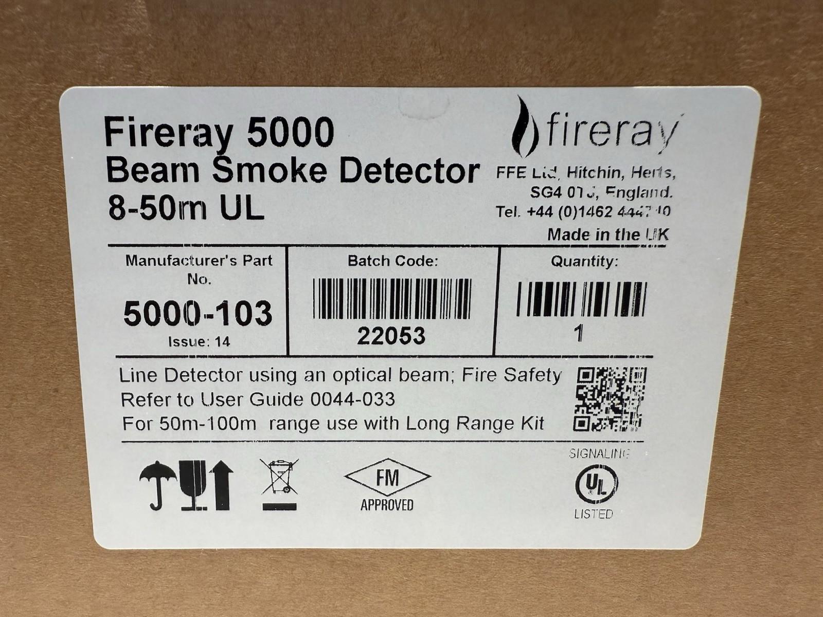 Fireray 5000-103 Beam Smoke Detector 8-50m range UL Certified Brand New In Box