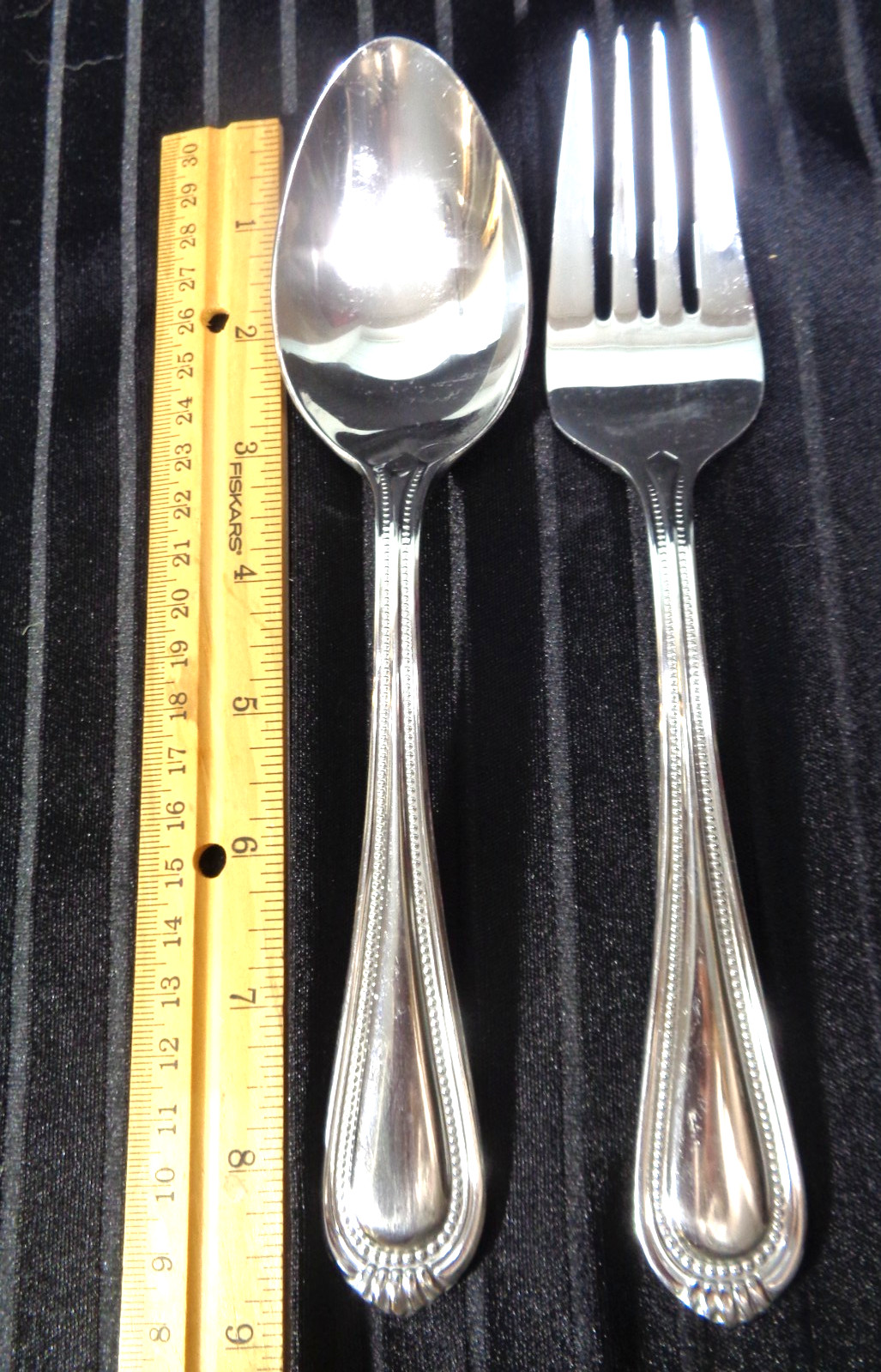 Oneida Countess Stainless Steel Flatware Serving Fork & Spoon Beaded USED