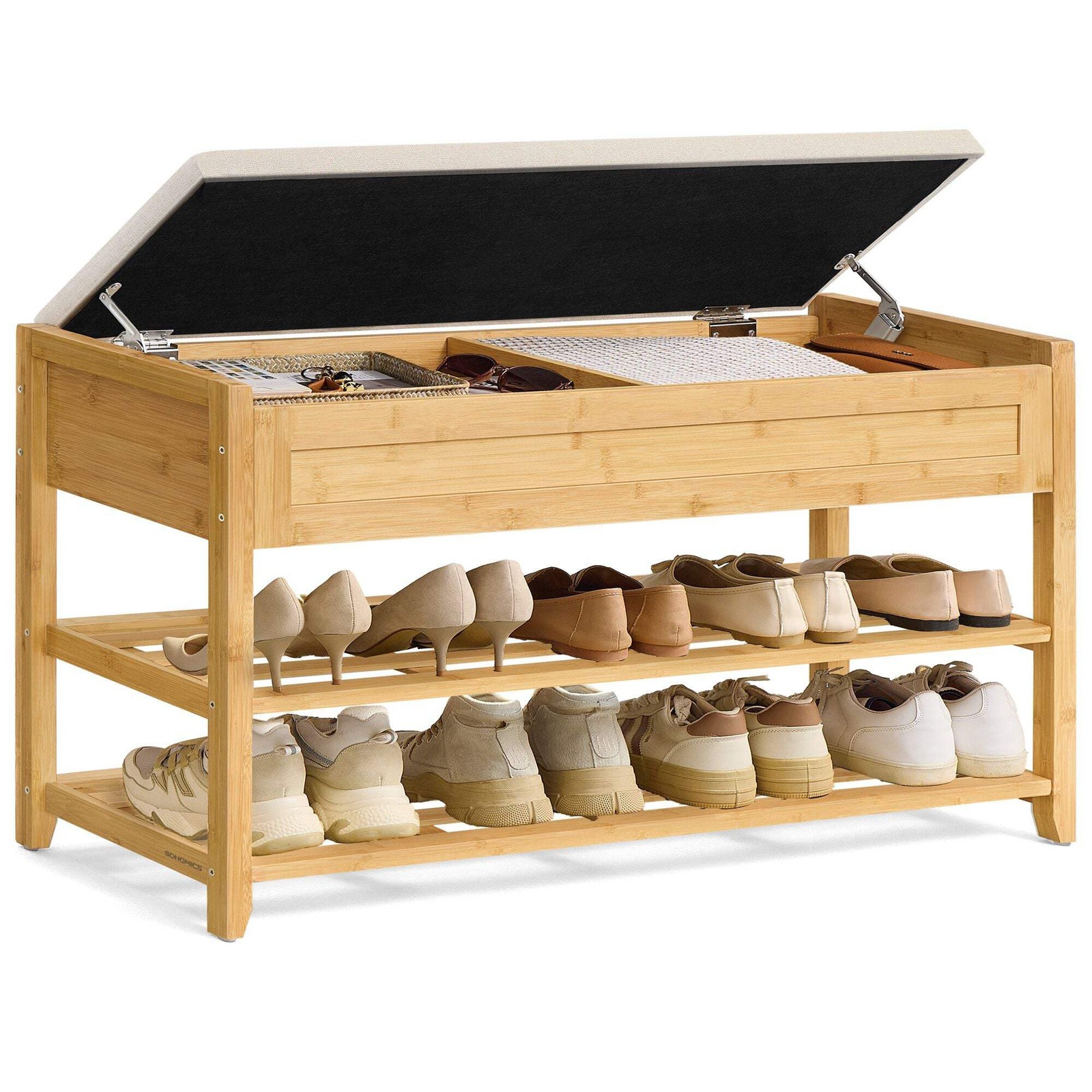 Storage Bench, Bamboo Shoe Rack, Entryway Furniture, 39.4 Inches Wide