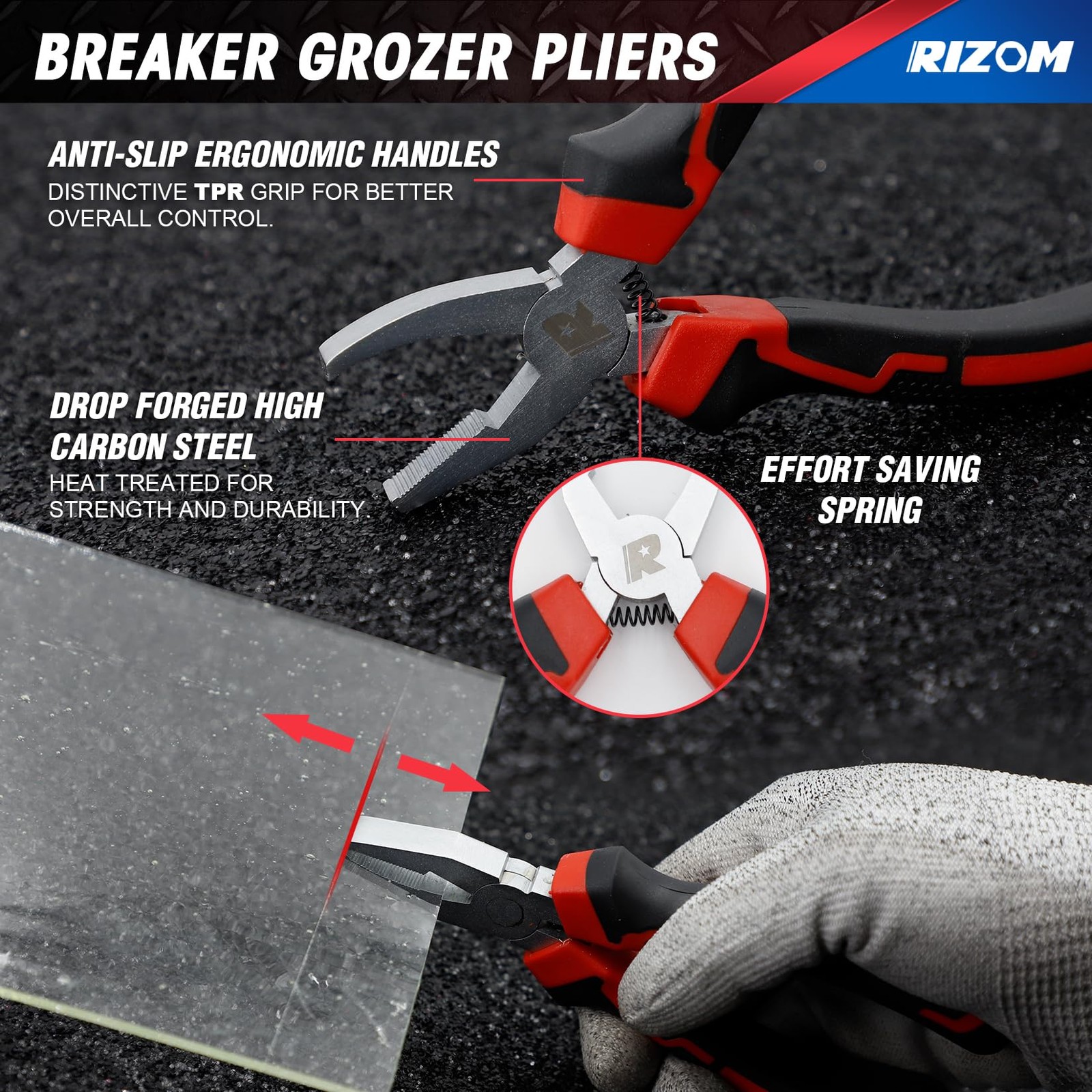 Rizom Glass Cutters Tools, Cutter 2-20MM, 8" Running Black&Red