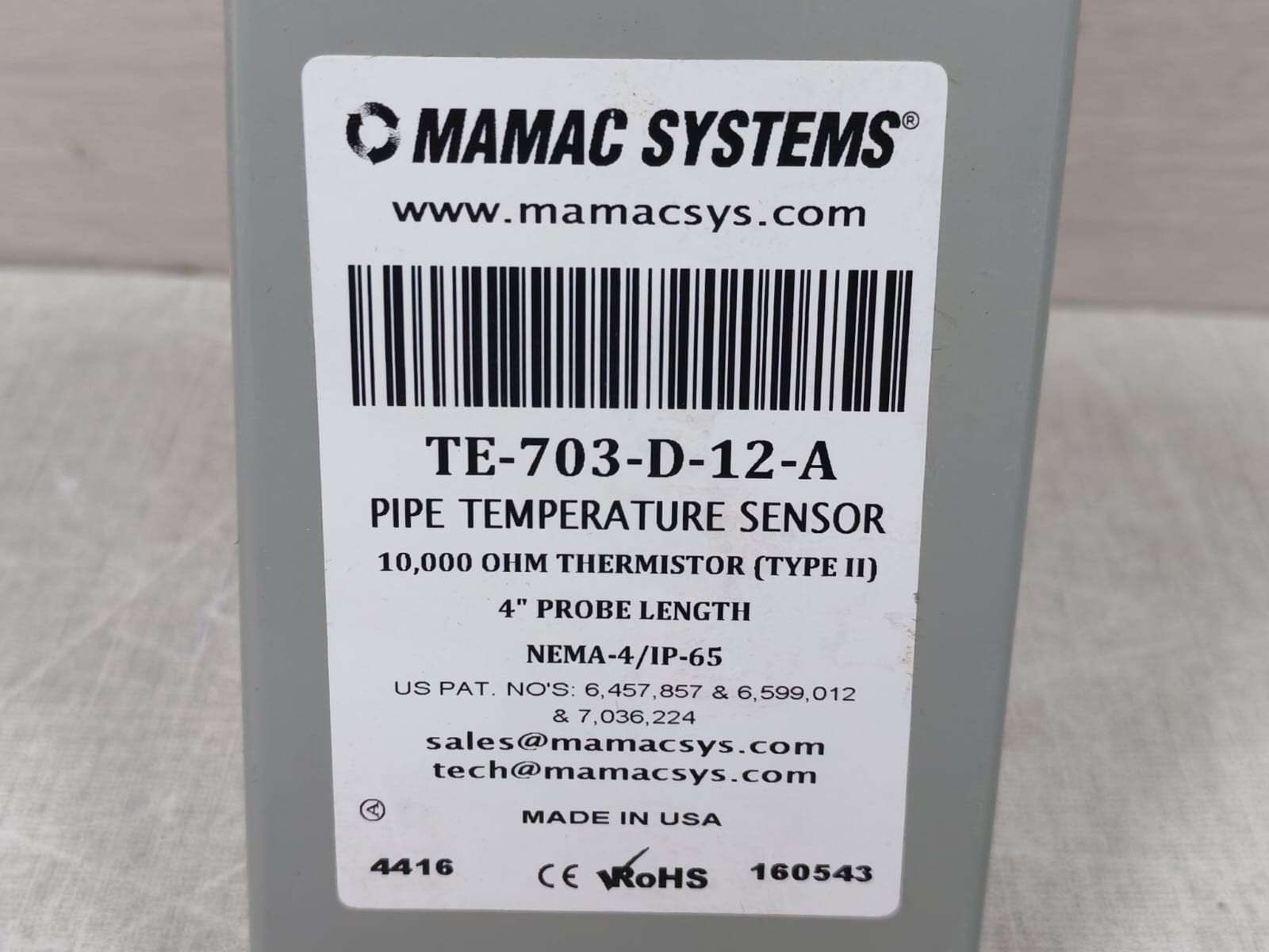 MAMAC SYSTEMS TE-703-D-12-A PIPE TEMPERATURE SENSOR-NEW WITHOUT BOX