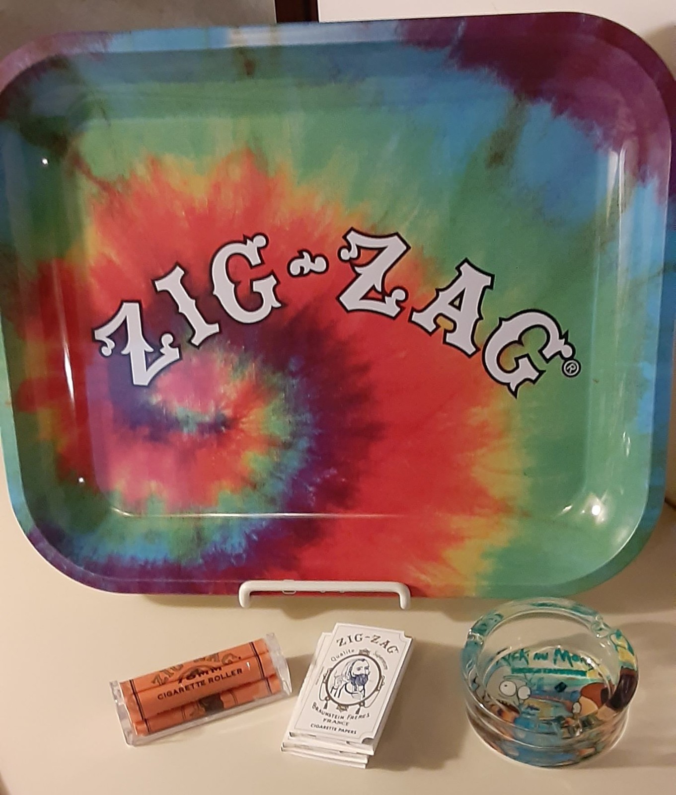 Zig-Zag Large Metal Rolling Tray Tie-Dye Design*Rolling Machine*Papers*Ashtray
