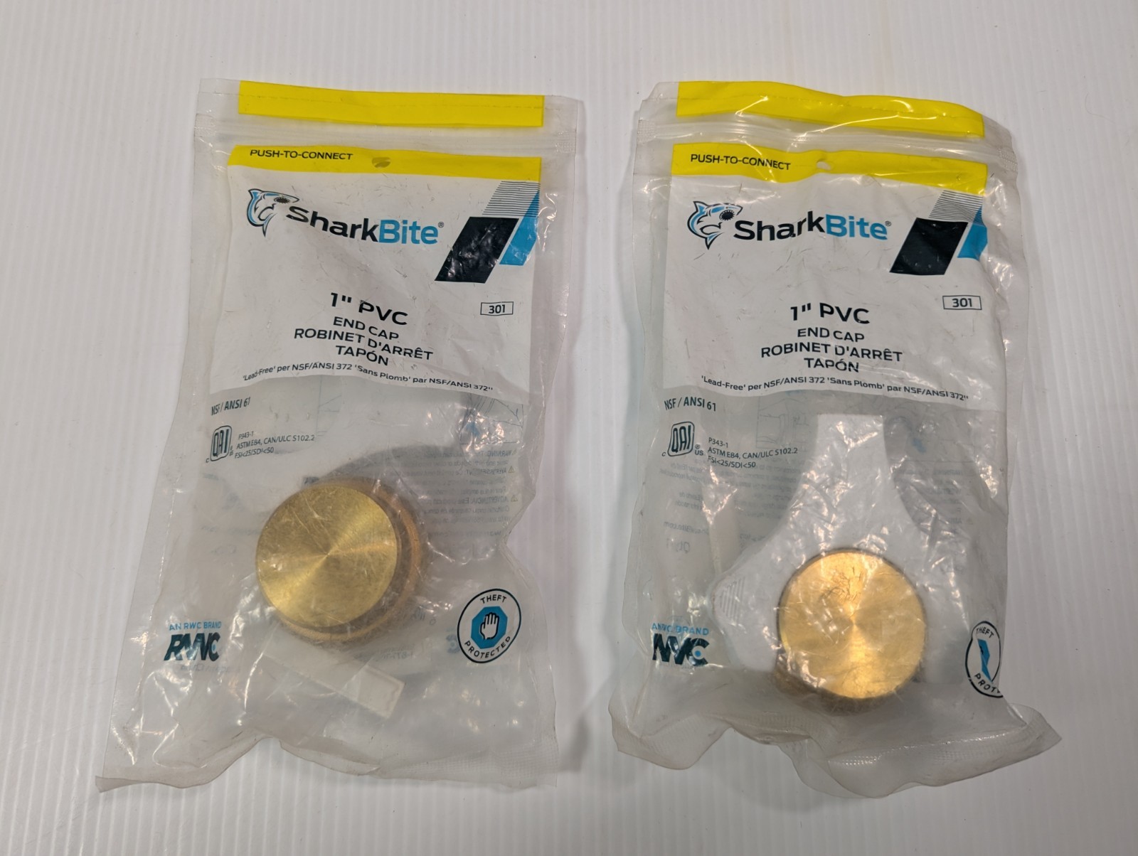 TWO RWC 1" PVC End Caps by SHARK BITE BRASS  - NIB