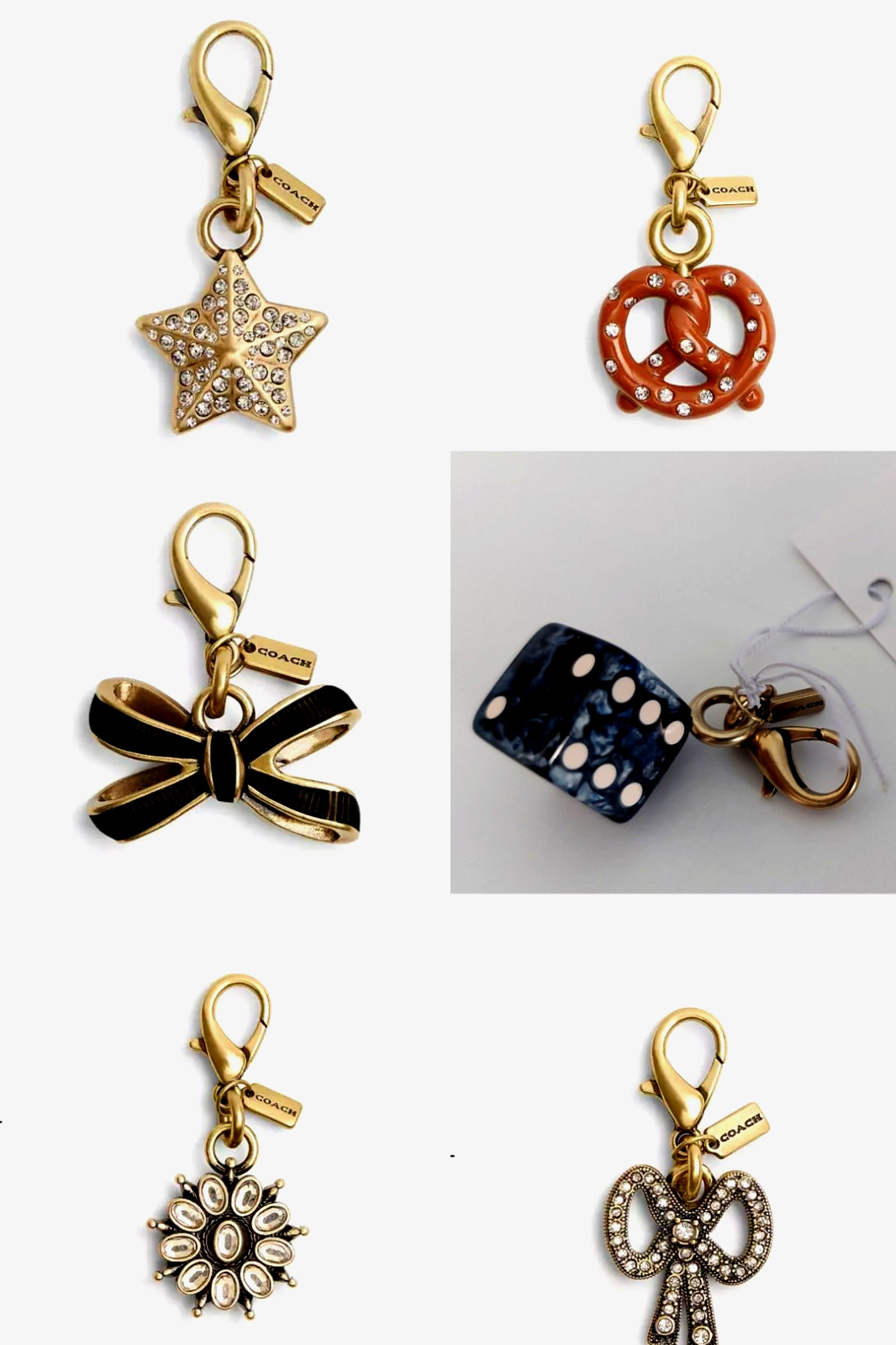 Original Coach DIY Crystal Bow, Flower, Pretzel, Star & dice Bag Charm Pick it