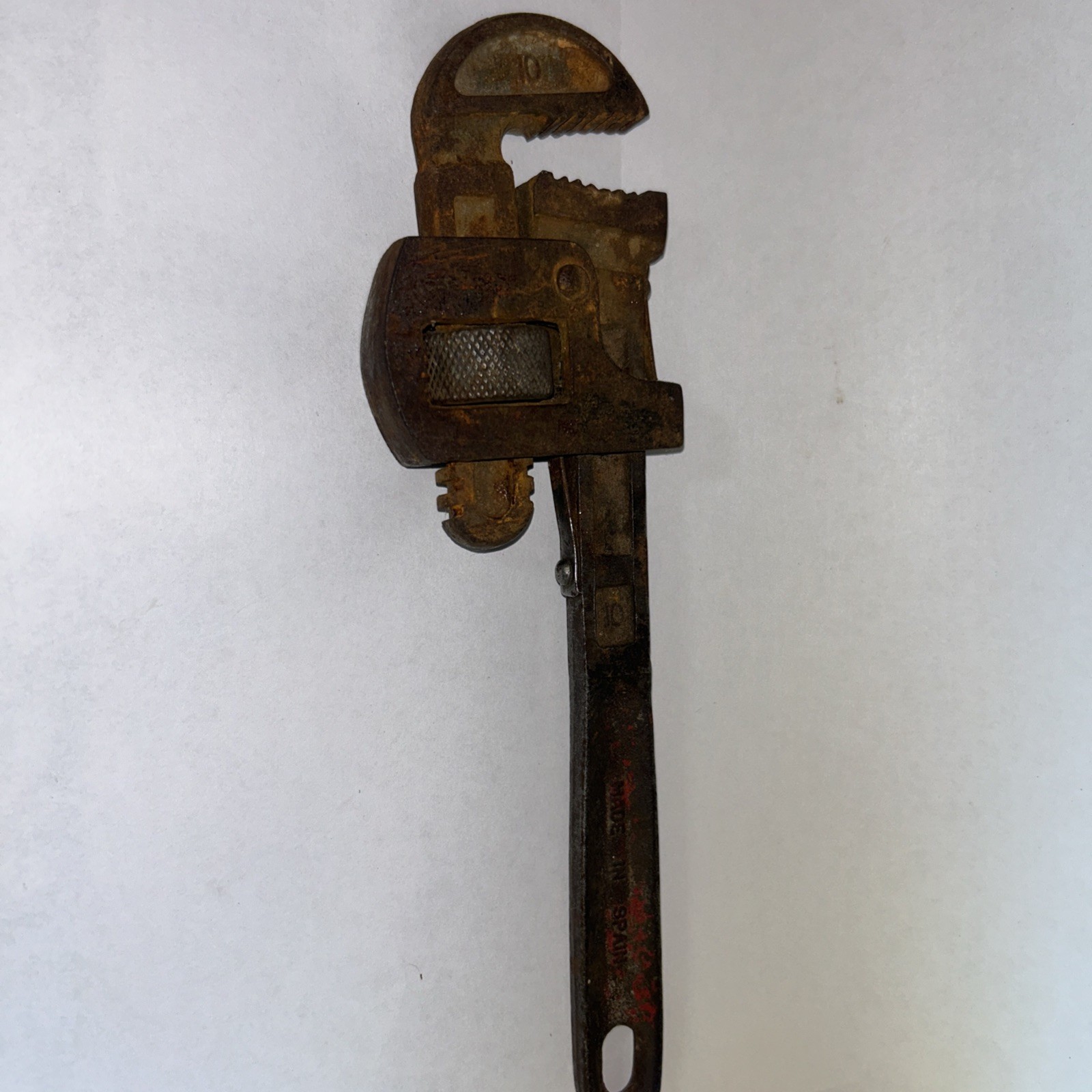 10" Heavy Duty Red Pipe Wrench Vintage Made in Spain 1930s to 1950s approx.