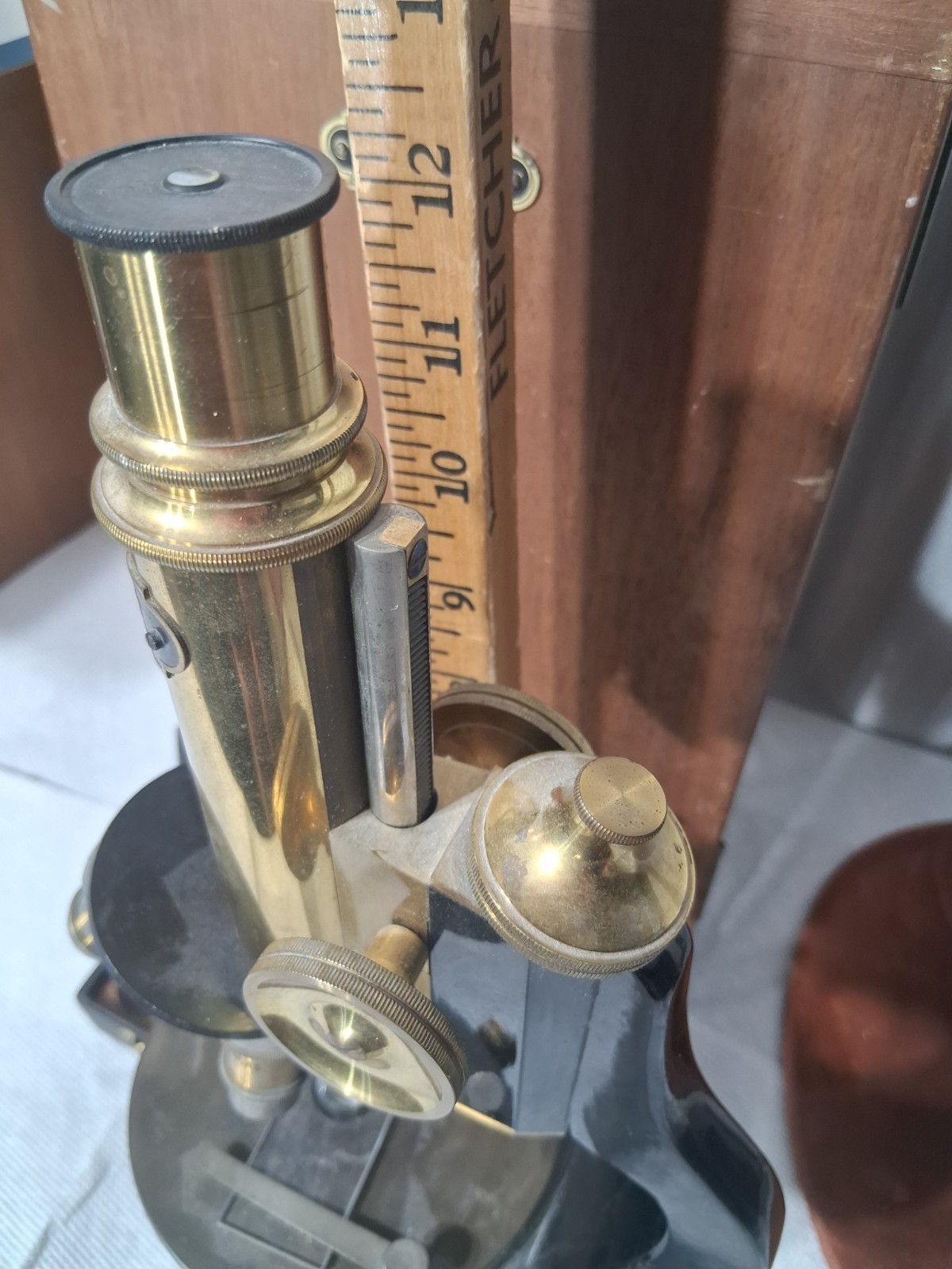 Antique E. Ed Messter Universal Brass Bacterial Microscope 1880s With Box