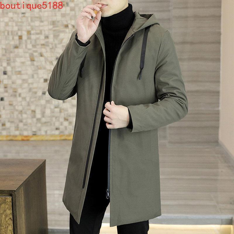 Fashion Mens Hooded Mid Length Casual Business Trench Coats Cotton Padded Jacket