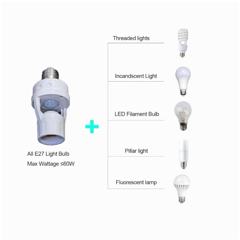 10-Pack E26/E27 Smart Motion Sensor Light Socket Adapter, Auto On/Off Screw-In