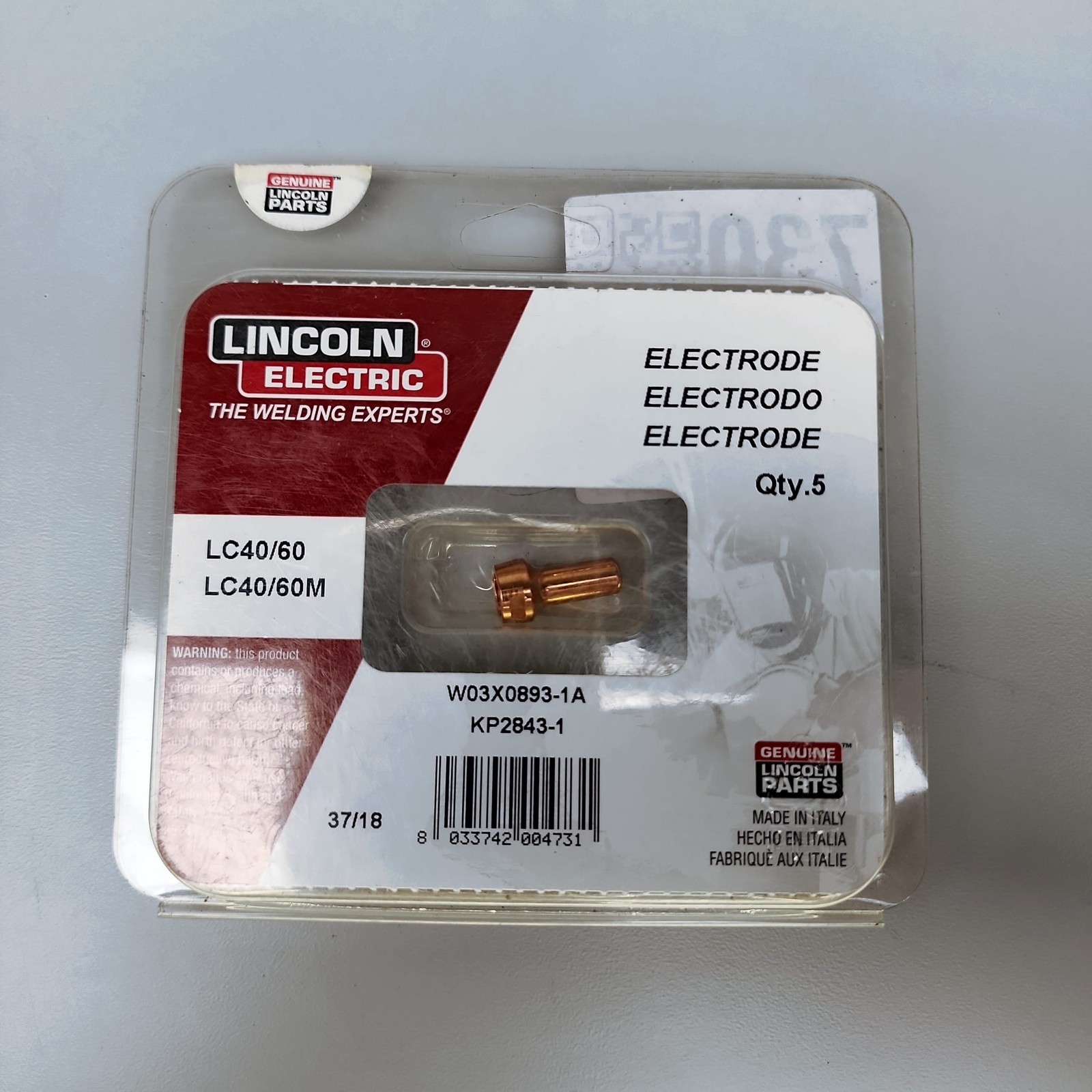Lincoln Electric KP2843-1 Plasma Electrode 5Pk LC40/60/60M 61UZ33 W03X0893