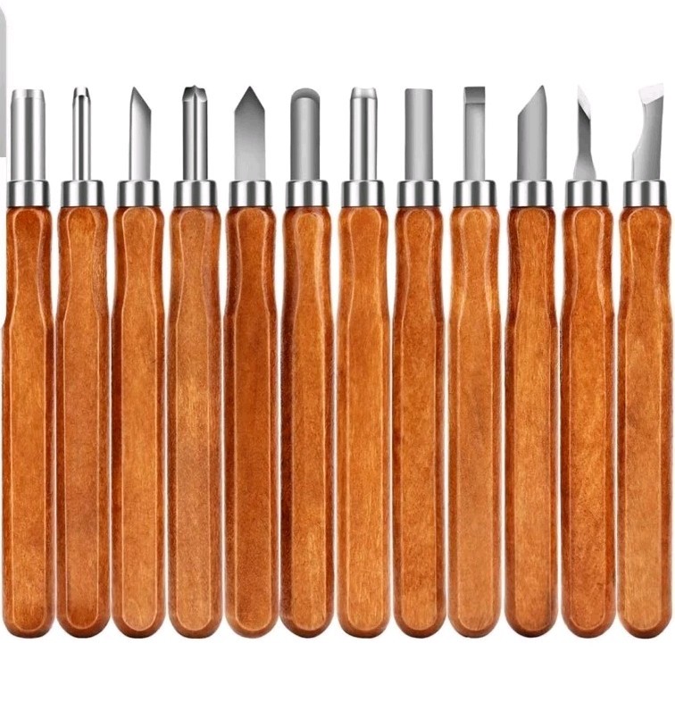 Wood Carving Tools,  12pc set  Carbon Steel for Beginners & Professionals