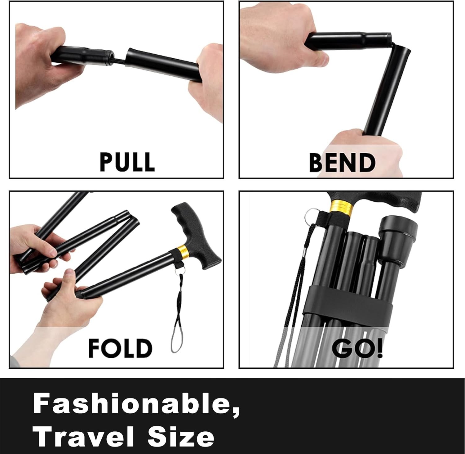 Folding Cane, 5-Level Adjustable Height Walking, Lightweight Collapsible