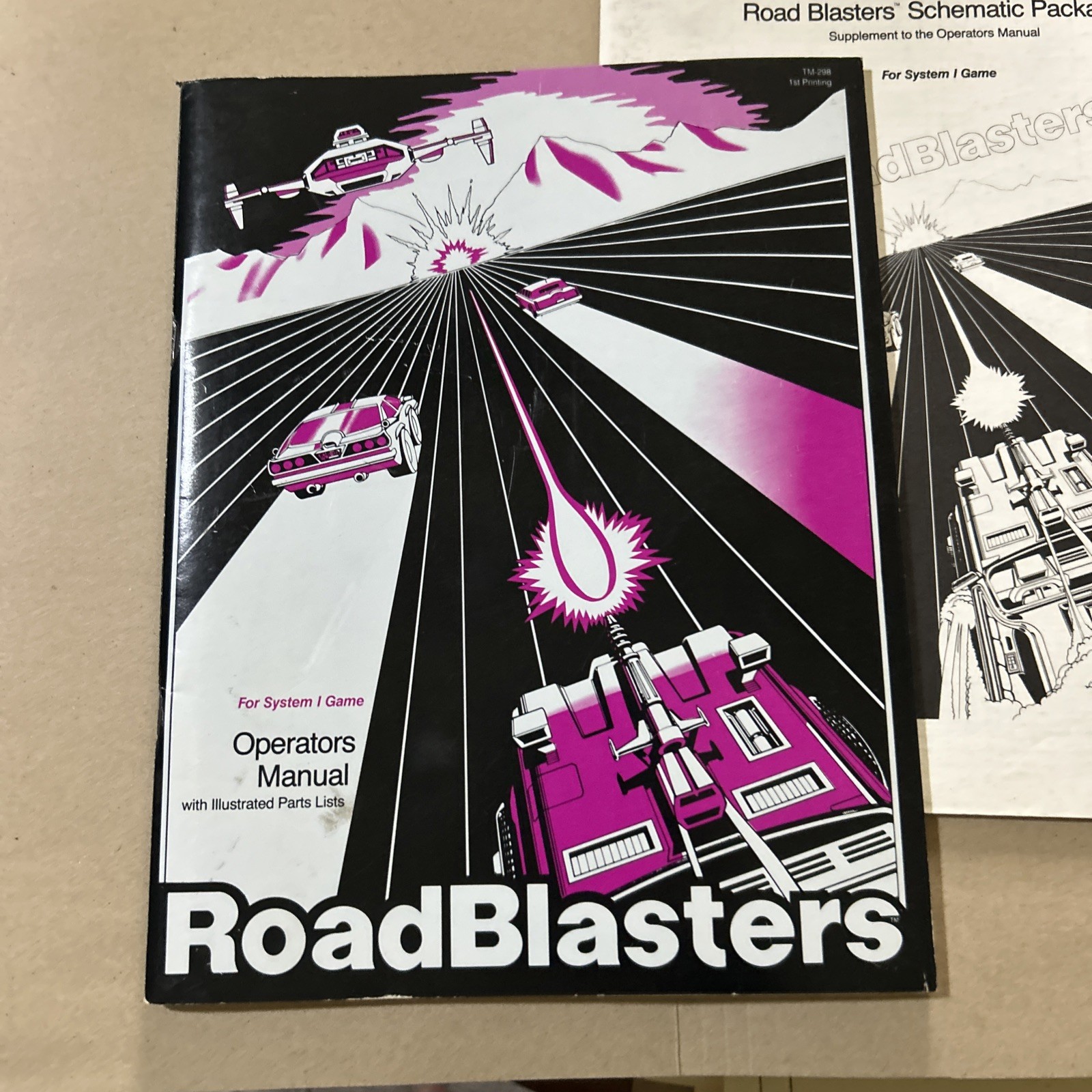 original 1st Printing Road Blasters Set W/Schematics Atari Arcade Game manual