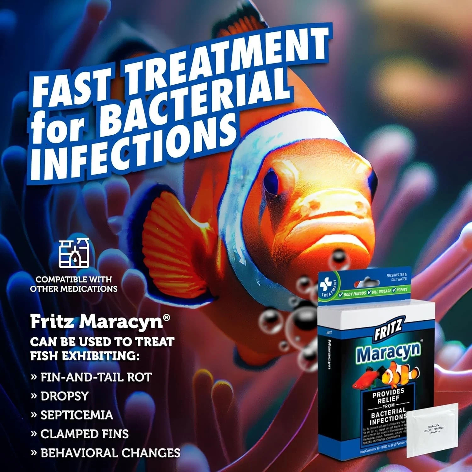 Fritz Maracyn Fish Medication for Bacterial Infections - 20 Pack