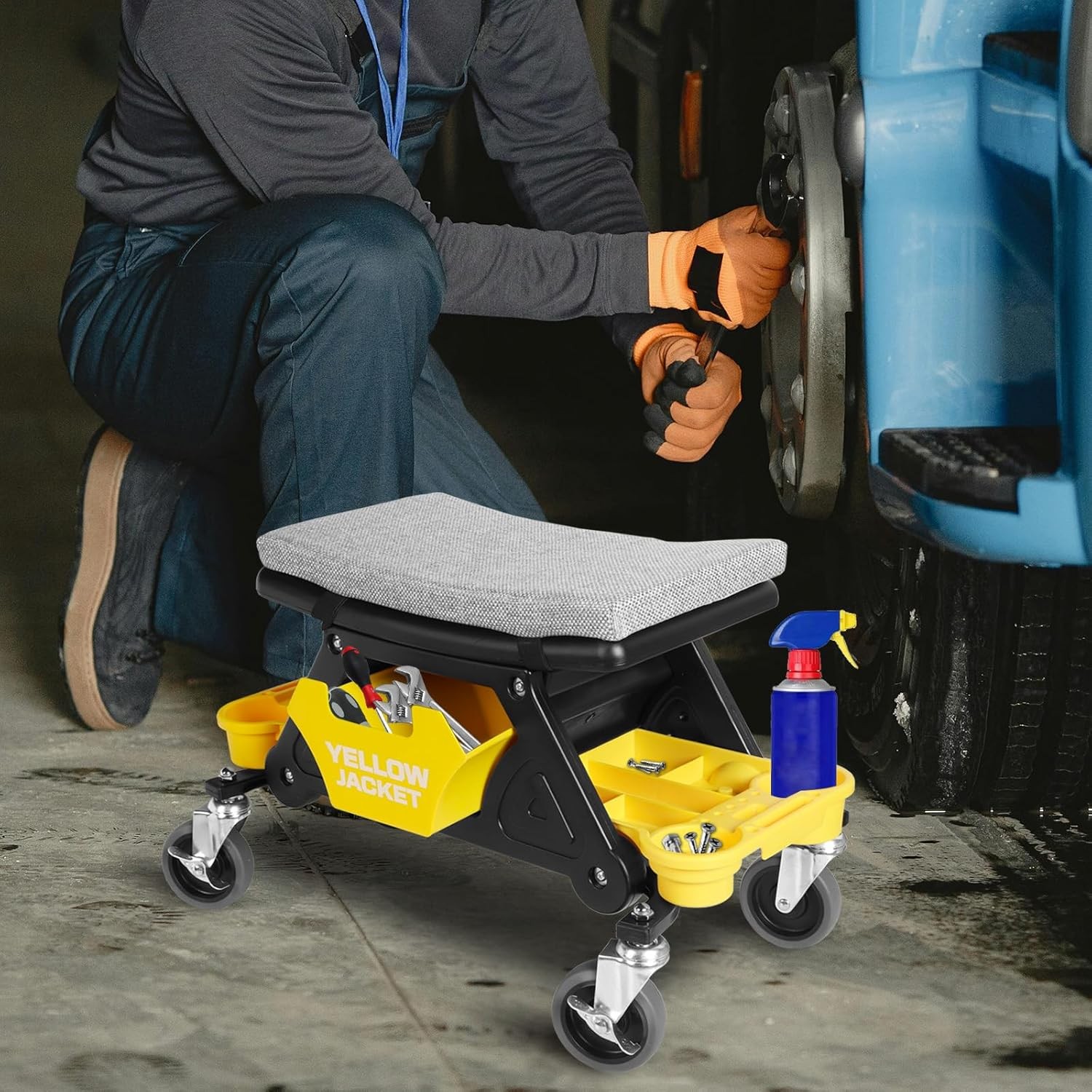 Mechanics Stool Wheels Tool Tray