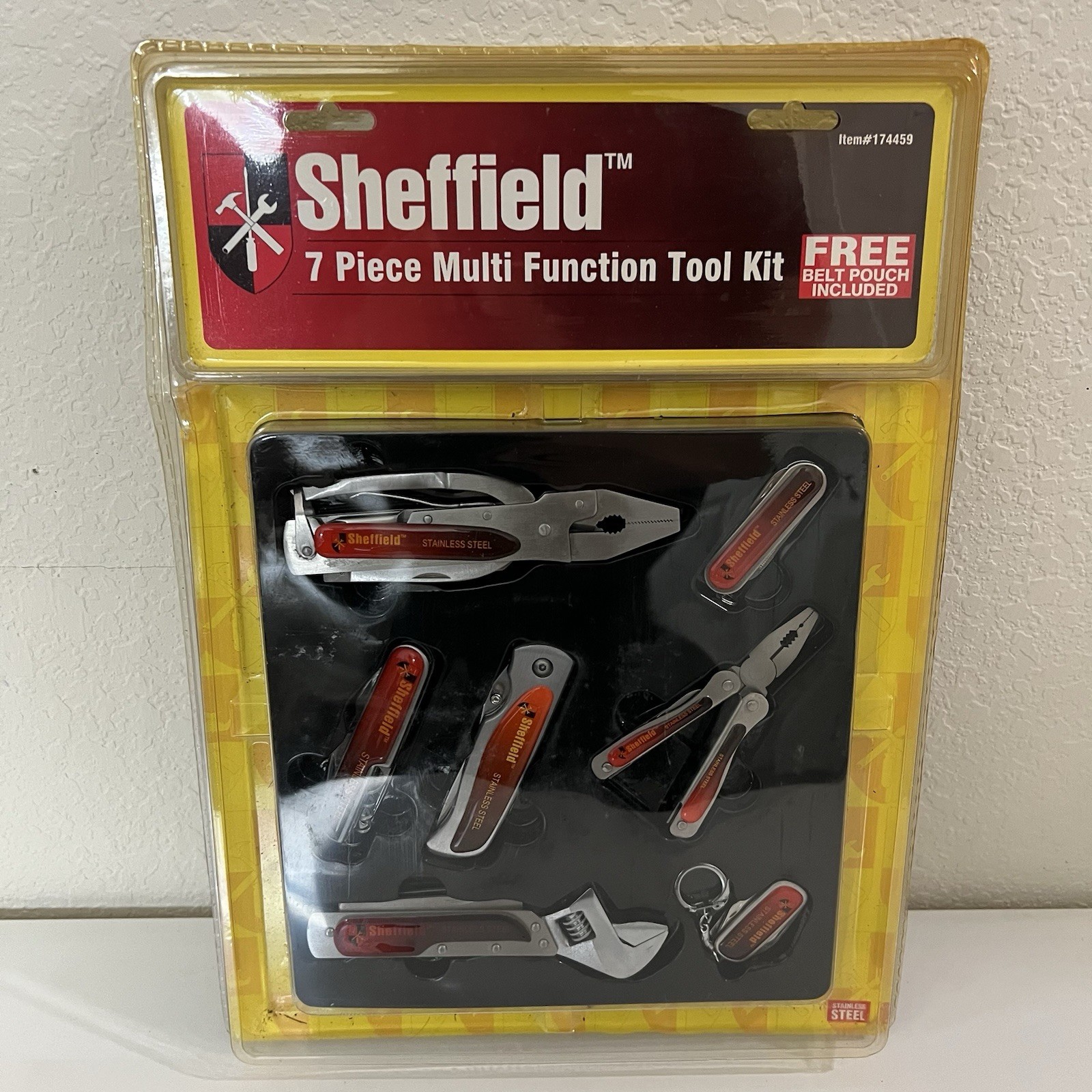 Sheffield 7 Piece Multi Function Tool Kit Stainless Steel - With Belt Pouch