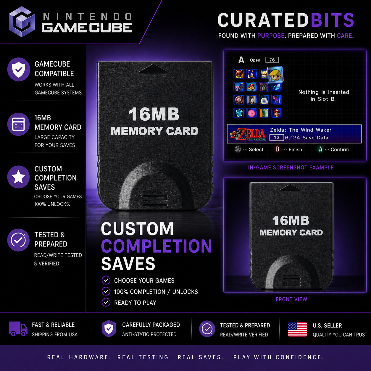 Gamecube Memory Card 16MB ANY Choice Game-Saves (100% Completion Unlock)