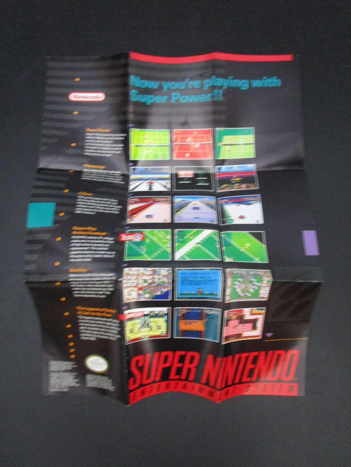 Nintendo Original Poster/Insert Super Nintendo SNES 15x12" 1991 Nintendo Power