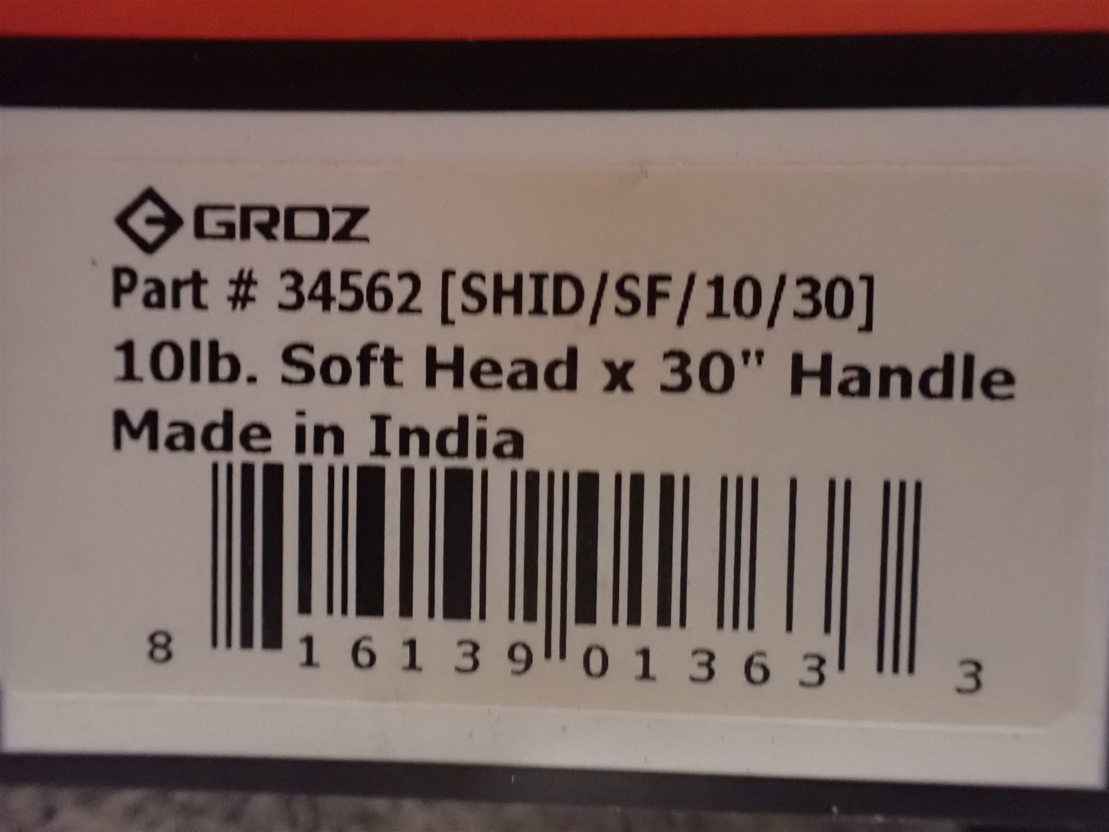 NEW Groz 34562 Indestructible Handle 10lb 30" Soft Head Sledge Hammer (E19)