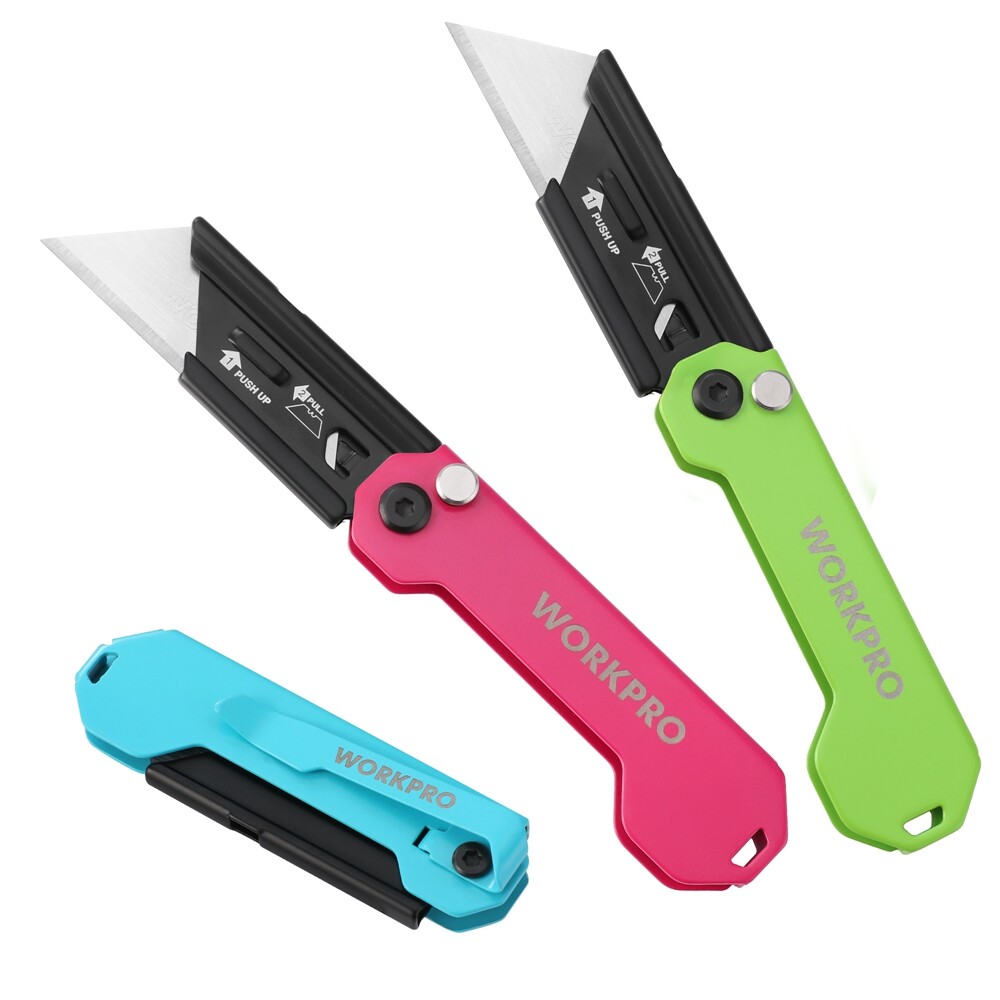 WORKPRO 3PCS Folding Utility Knife Mini Box Cutter Axis Lock Quick-change Blades