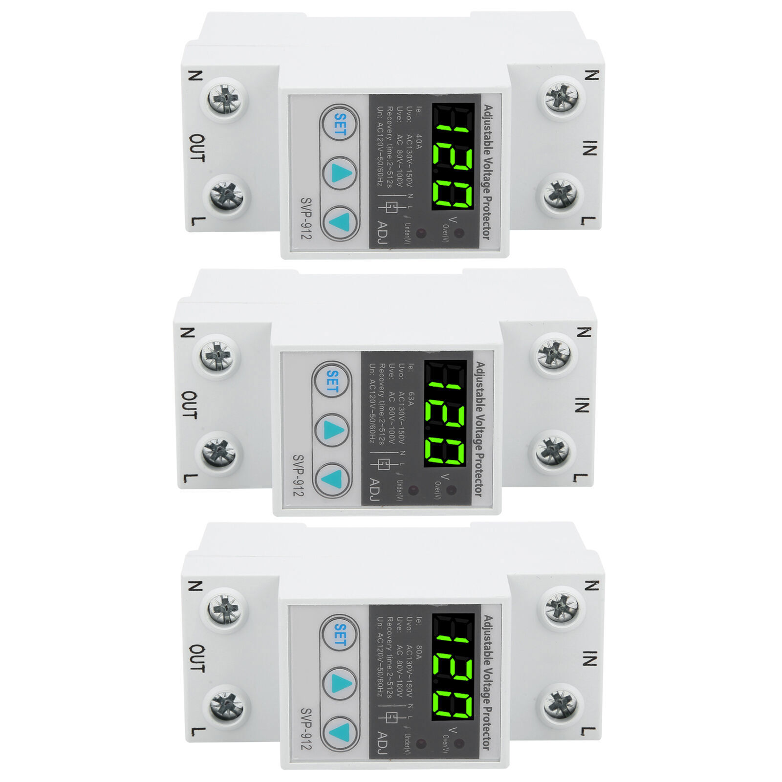 SVP‑912 120VAC Adjustable Automatic Reset Voltage Current Protector 40A/63A/80A