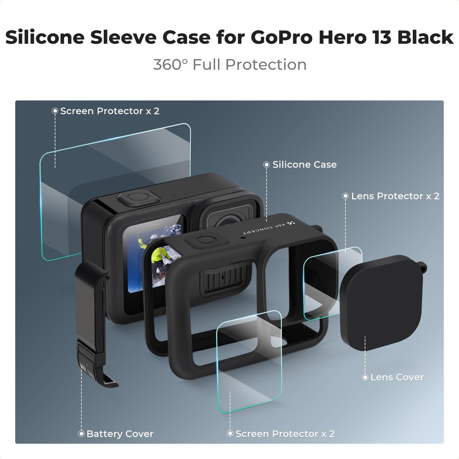 K&F Concept Silicone Protective Case Set Screen Protector for GOPRO Hero 13